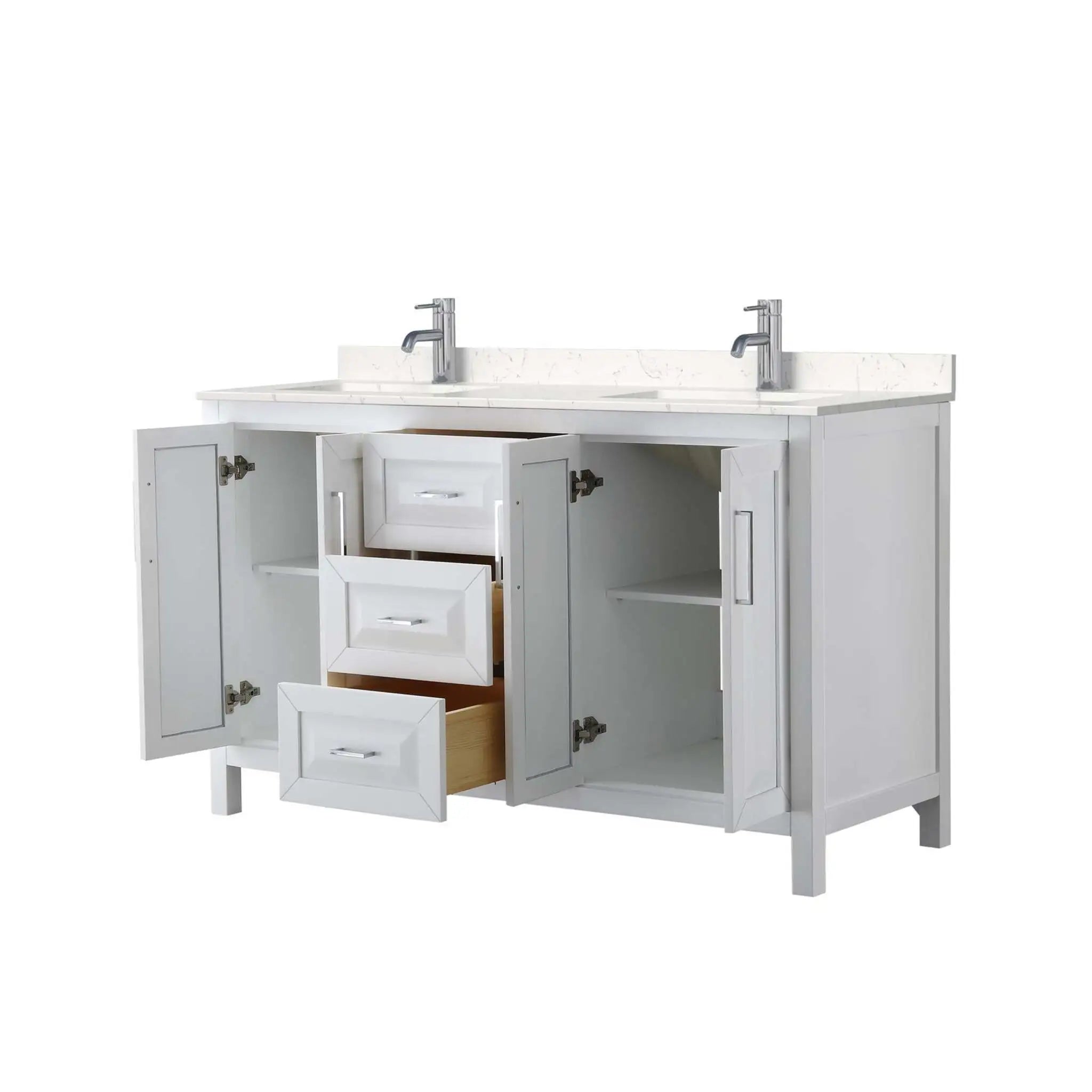 60" Daria Double Bathroom Vanity in White with Polished Chrome Trim by Wyndham