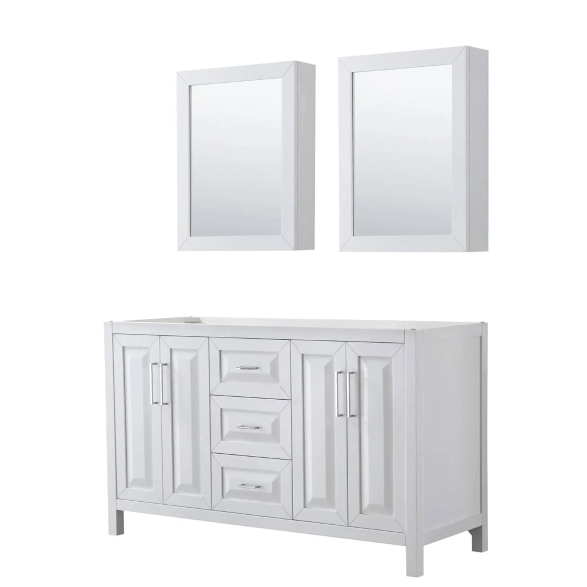 60" Daria Double Bathroom Vanity in White with Polished Chrome Trim & Medicine Cabinet by Wyndham