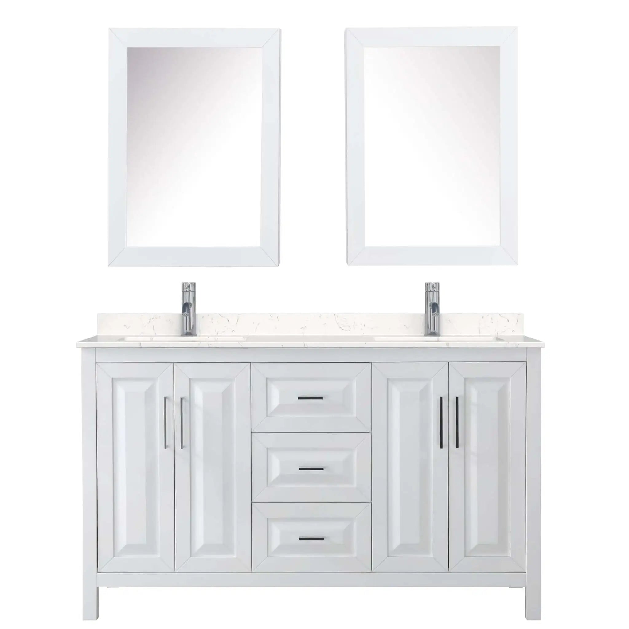 60" Daria Double Bathroom Vanity in White with Polished Chrome Trim & Medicine Cabinet by Wyndham
