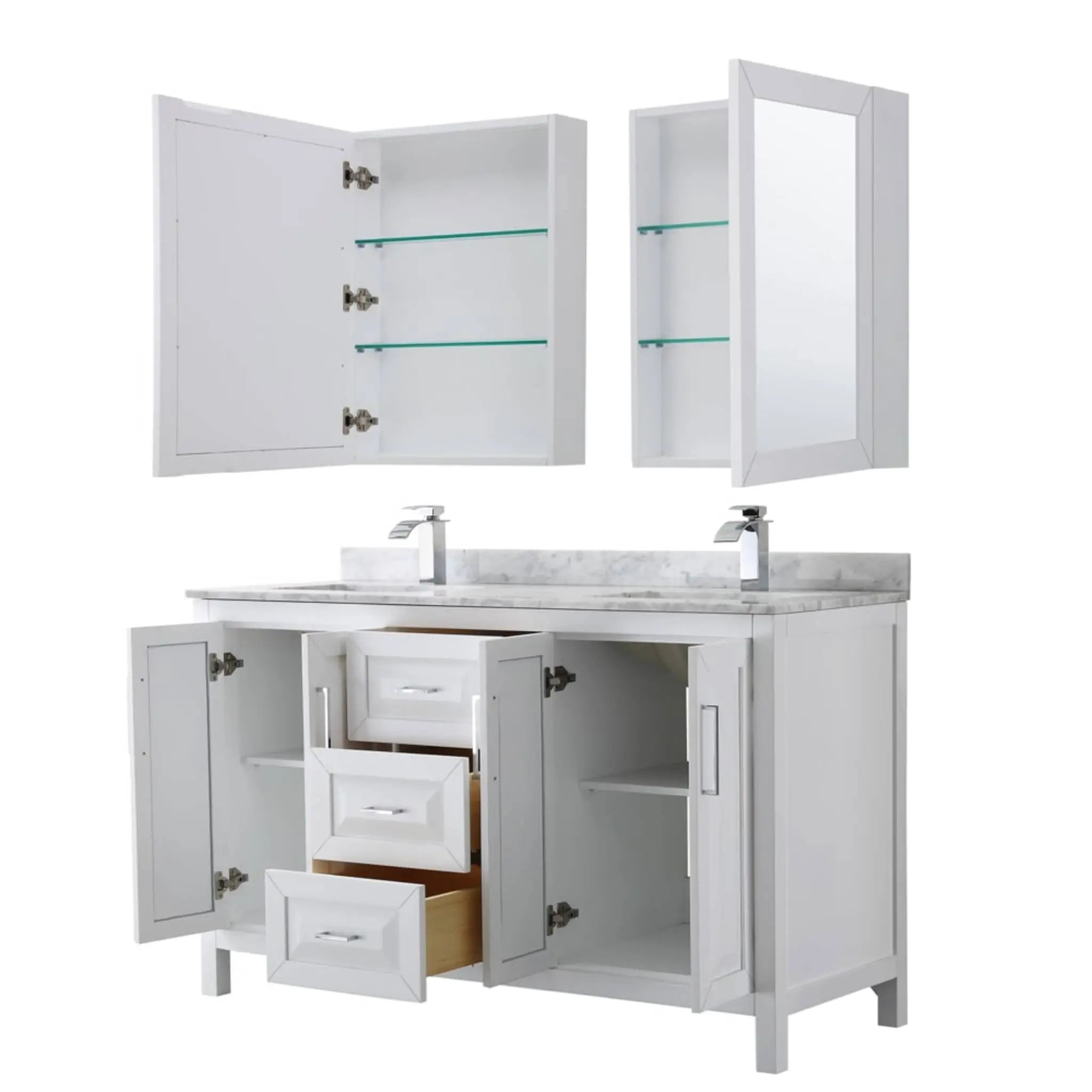 60" Daria Double Bathroom Vanity in White with Polished Chrome Trim & Medicine Cabinet by Wyndham