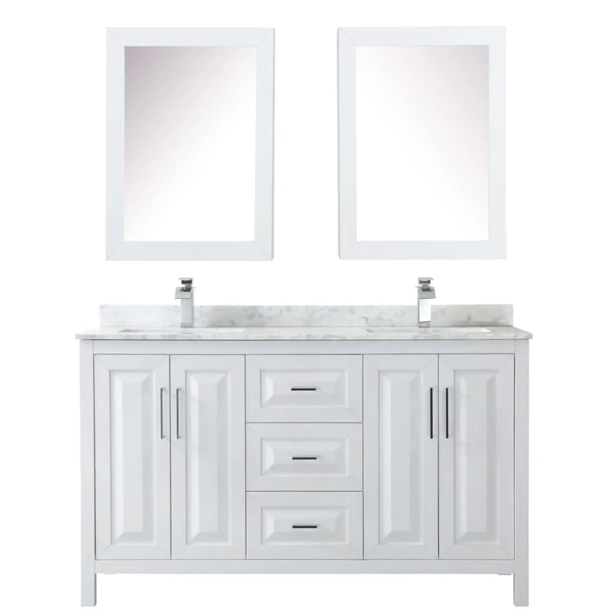 60" Daria Double Bathroom Vanity in White with Polished Chrome Trim & Medicine Cabinet by Wyndham