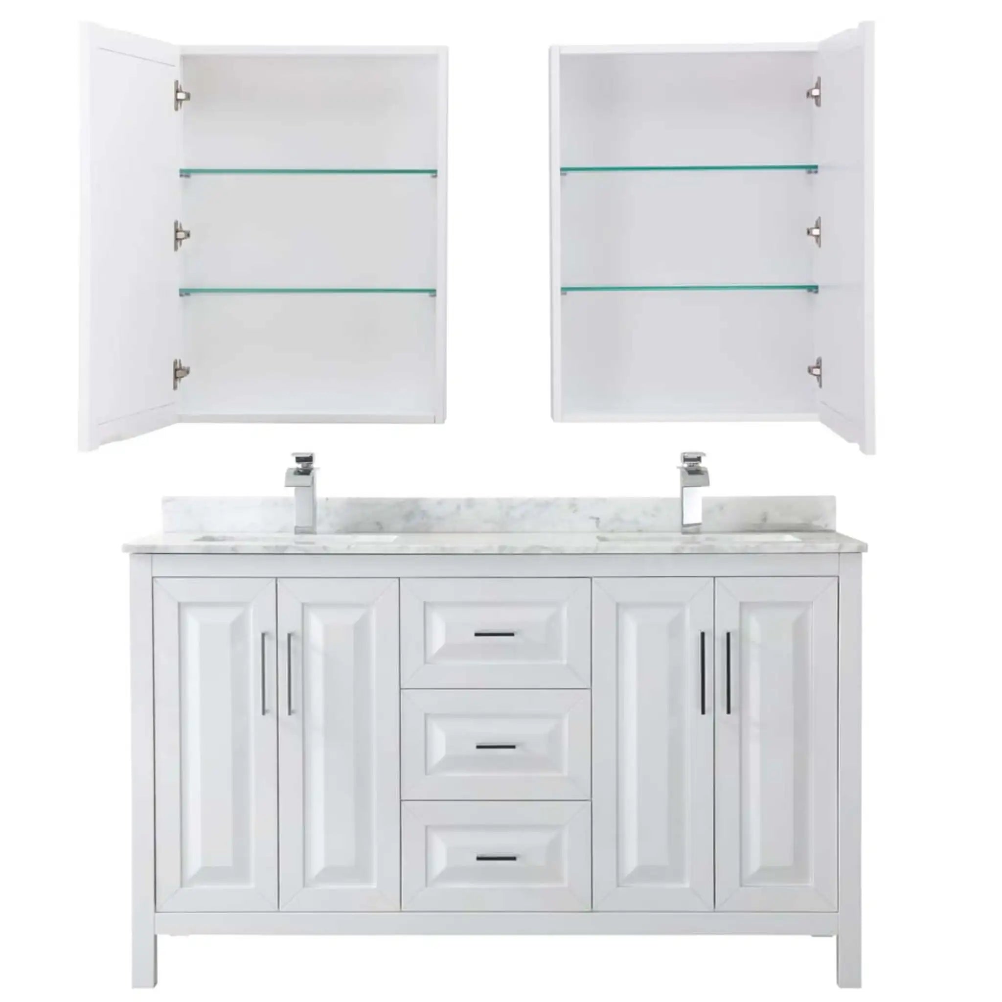 60" Daria Double Bathroom Vanity in White with Polished Chrome Trim & Medicine Cabinet by Wyndham