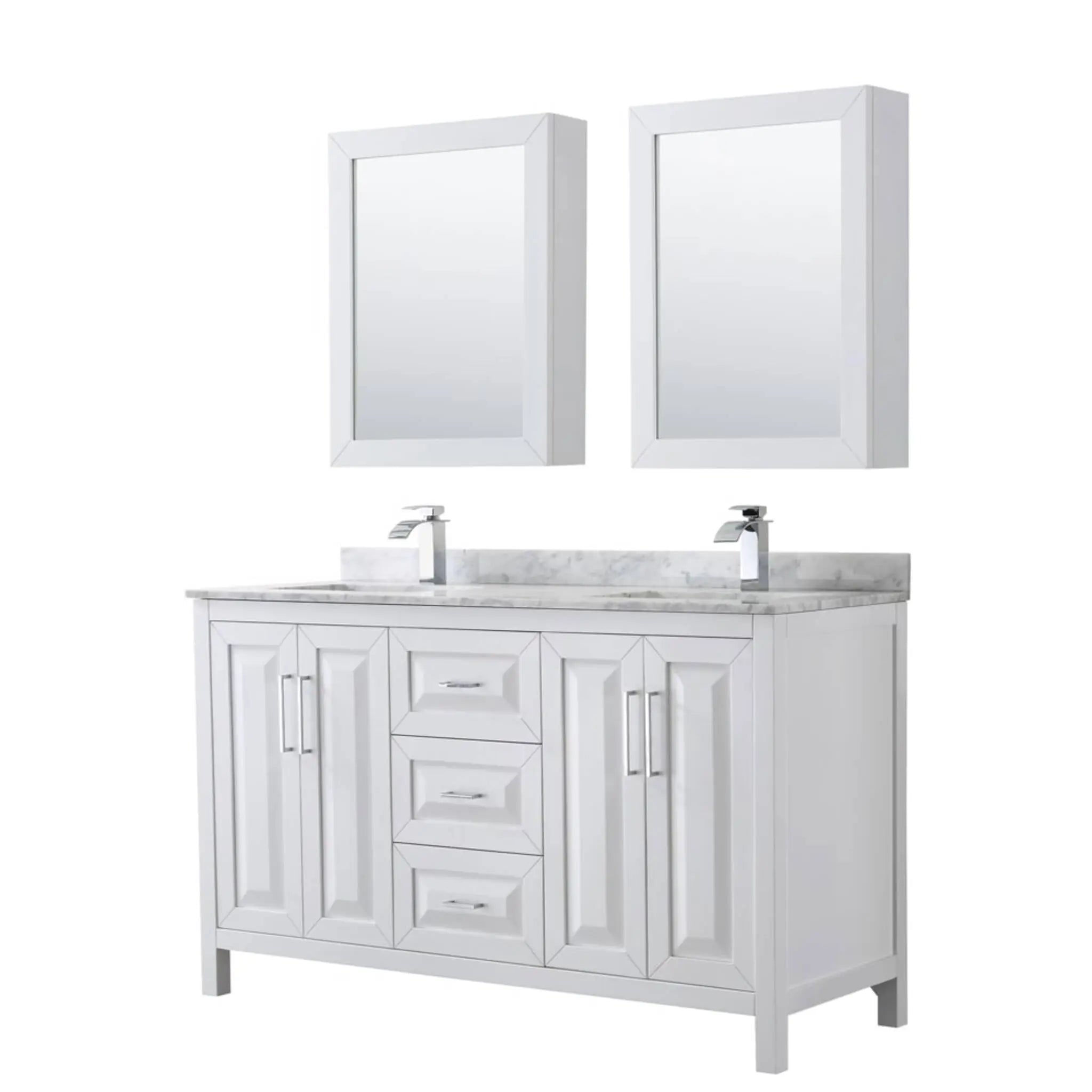60" Daria Double Bathroom Vanity in White with Polished Chrome Trim & Medicine Cabinet by Wyndham