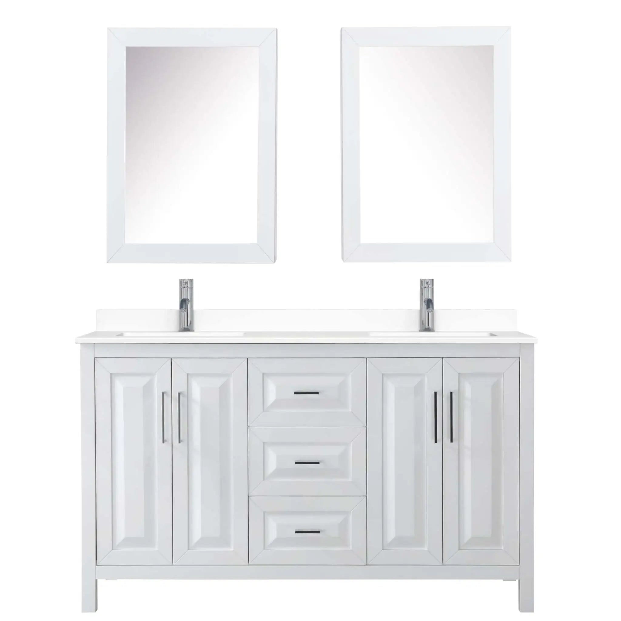60" Daria Double Bathroom Vanity in White with Polished Chrome Trim & Medicine Cabinet by Wyndham