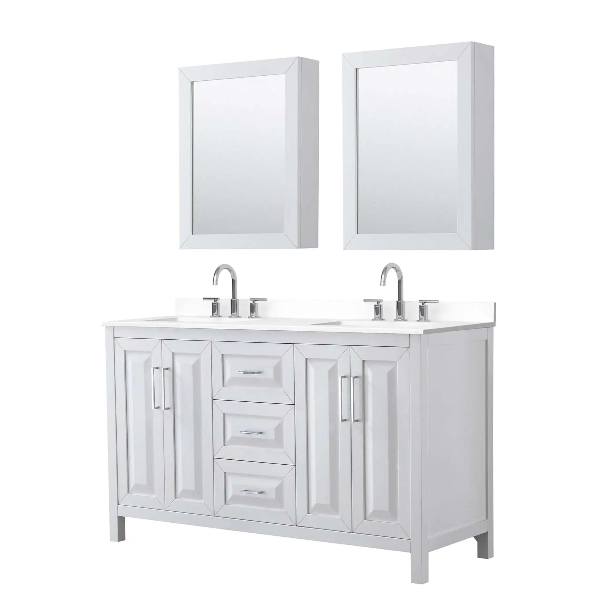60" Daria Double Bathroom Vanity in White with Polished Chrome Trim & Medicine Cabinet by Wyndham