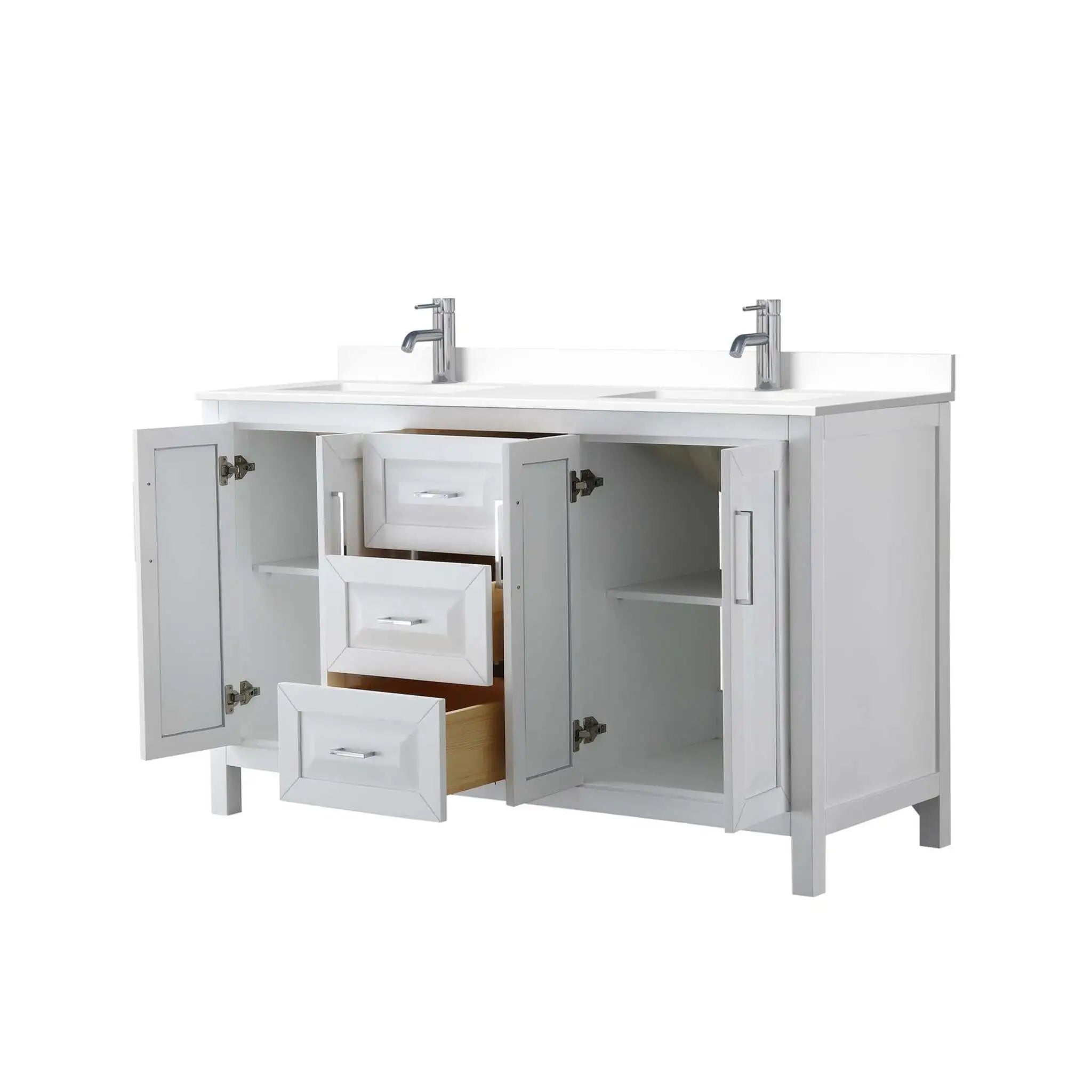 60" Daria Double Bathroom Vanity in White with Polished Chrome Trim by Wyndham