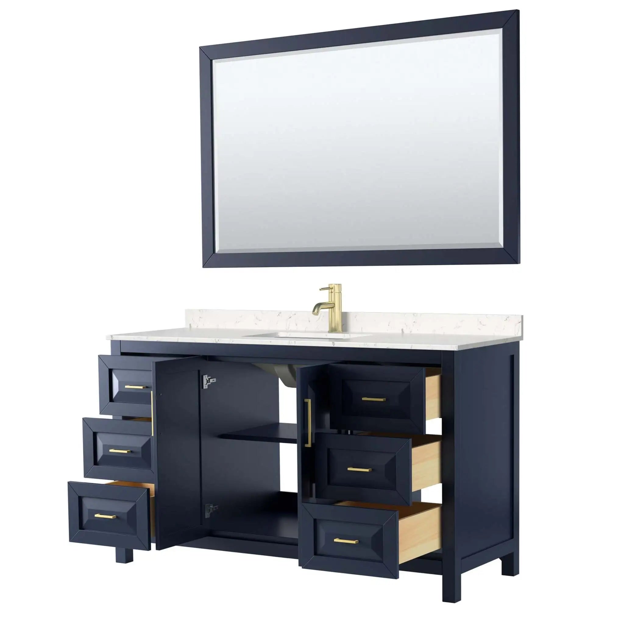 60" Daria Single Bathroom Vanity in Dark Blue with Brushed Gold Trim & 58" Mirror by Wyndham