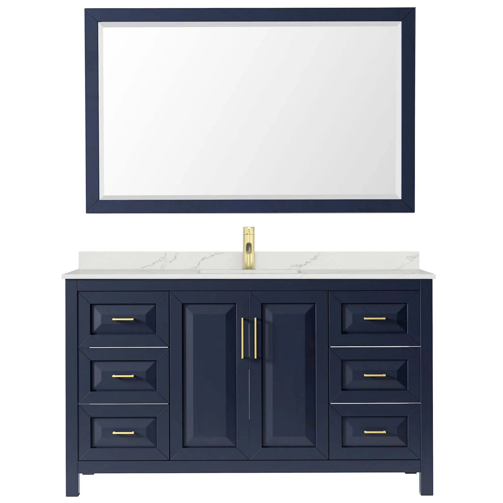 60" Daria Single Bathroom Vanity in Dark Blue with Brushed Gold Trim & 58" Mirror by Wyndham