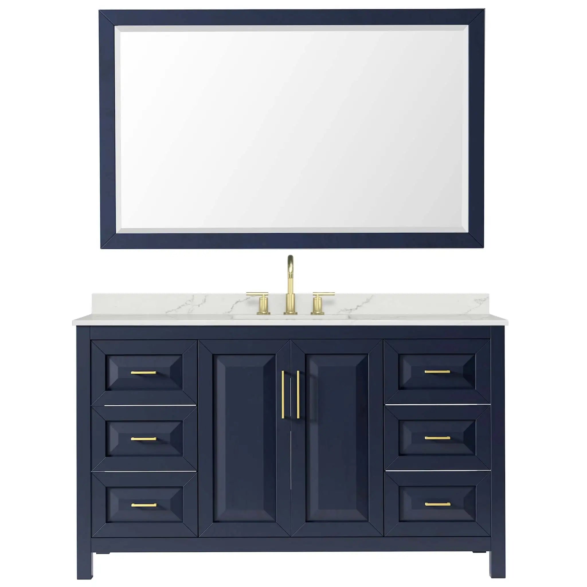 60" Daria Single Bathroom Vanity in Dark Blue with Brushed Gold Trim & 58" Mirror by Wyndham