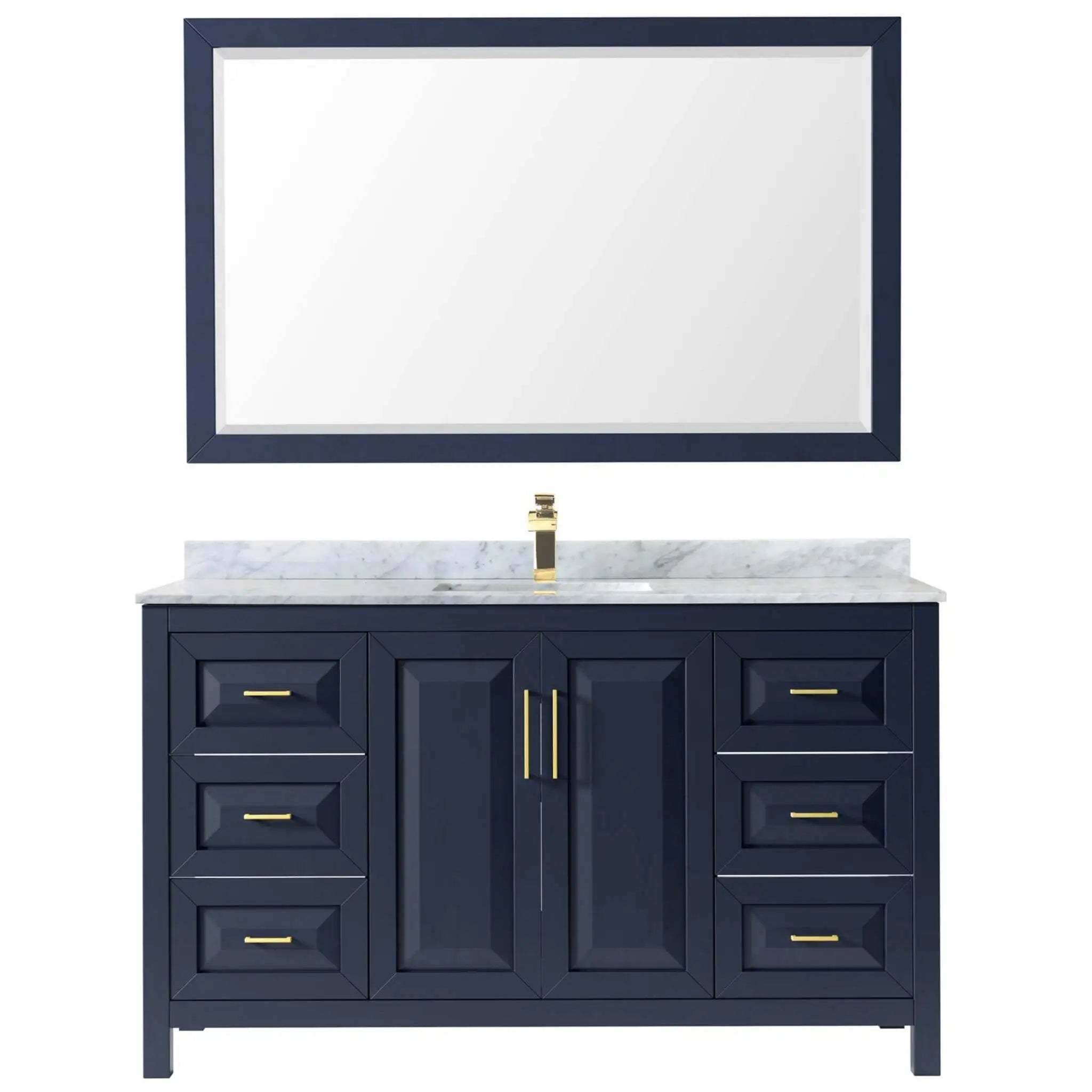 60" Daria Single Bathroom Vanity in Dark Blue with Brushed Gold Trim & 58" Mirror by Wyndham