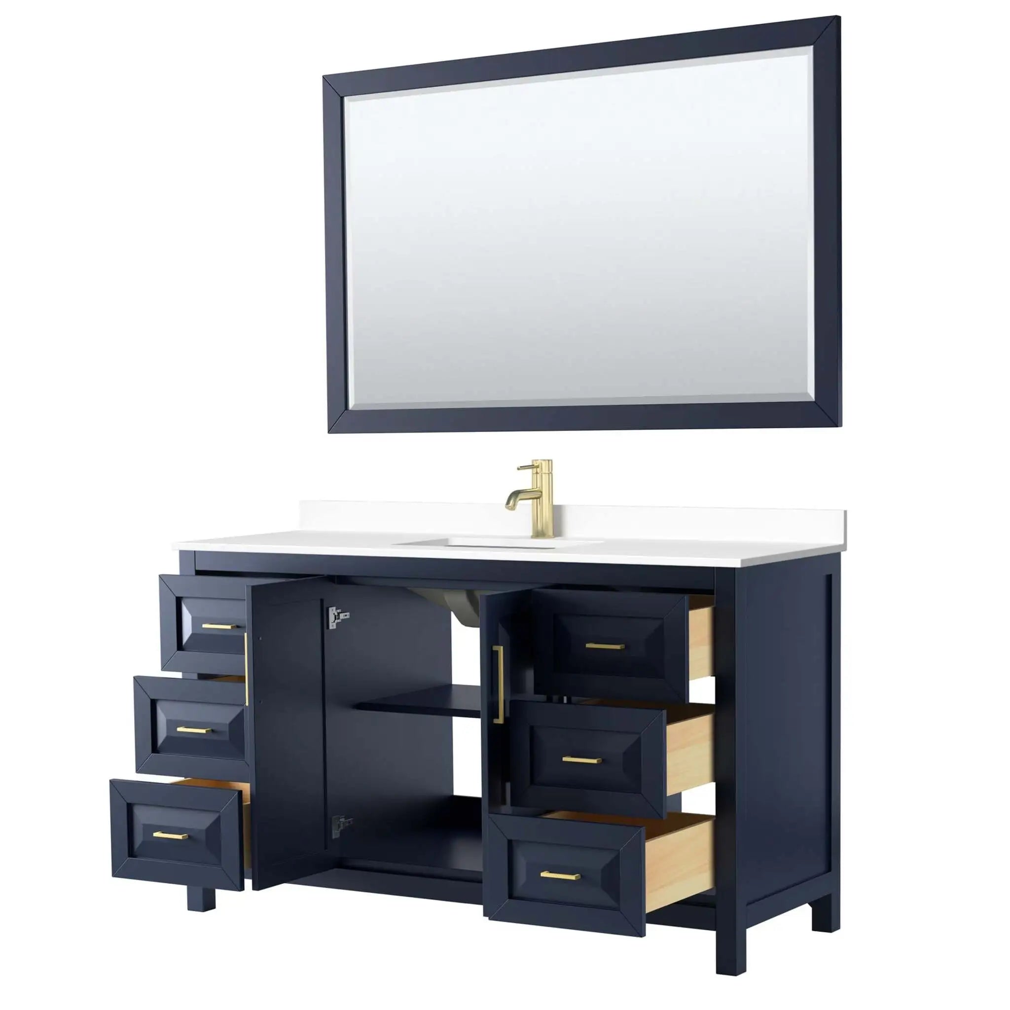60" Daria Single Bathroom Vanity in Dark Blue with Brushed Gold Trim & 58" Mirror by Wyndham