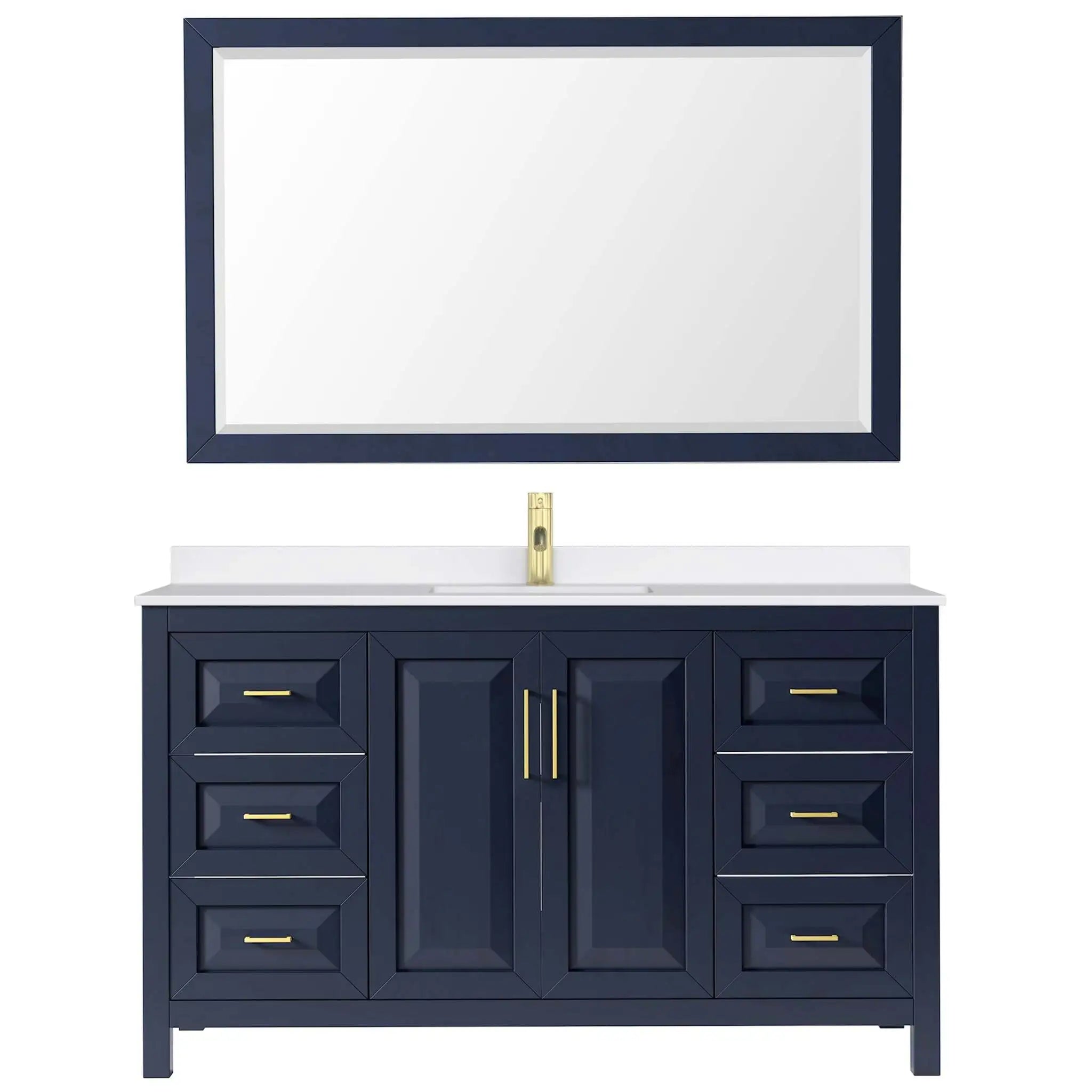 60" Daria Single Bathroom Vanity in Dark Blue with Brushed Gold Trim & 58" Mirror by Wyndham