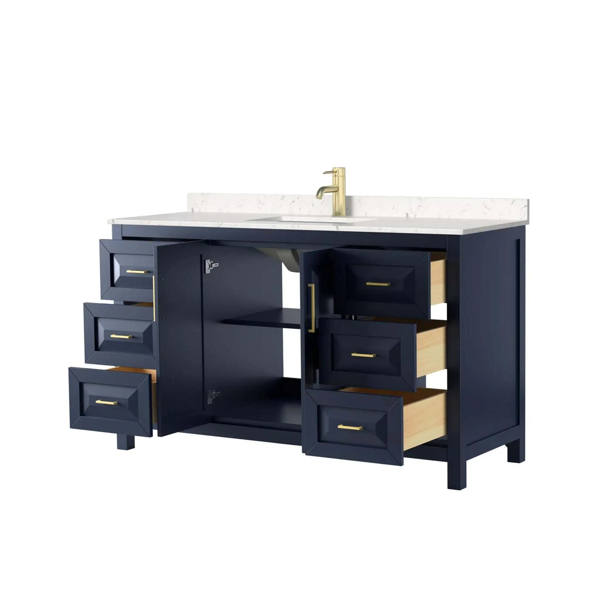 60" Daria Single Bathroom Vanity in Dark Blue with Brushed Gold Trim by Wyndham