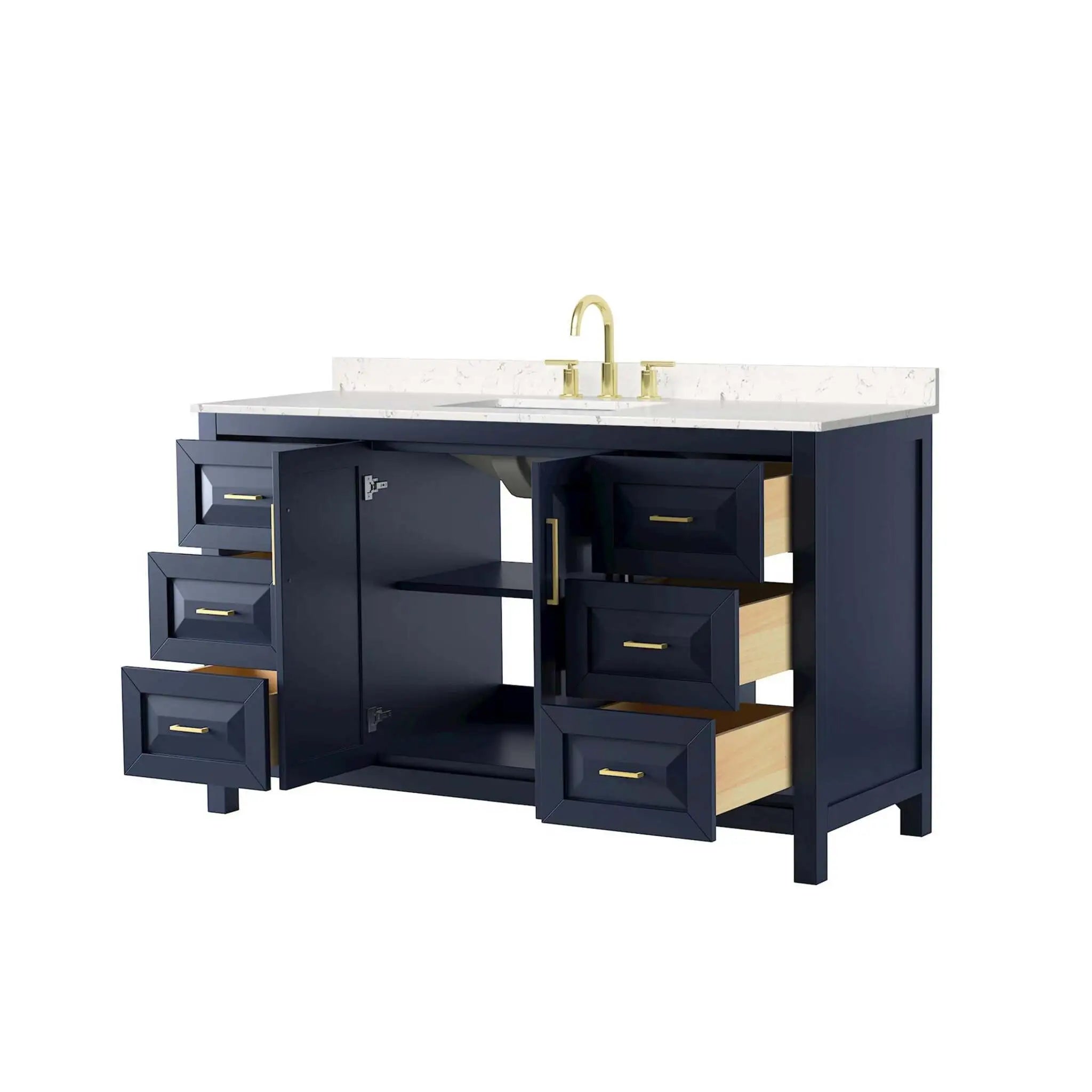 60" Daria Single Bathroom Vanity in Dark Blue with Brushed Gold Trim by Wyndham