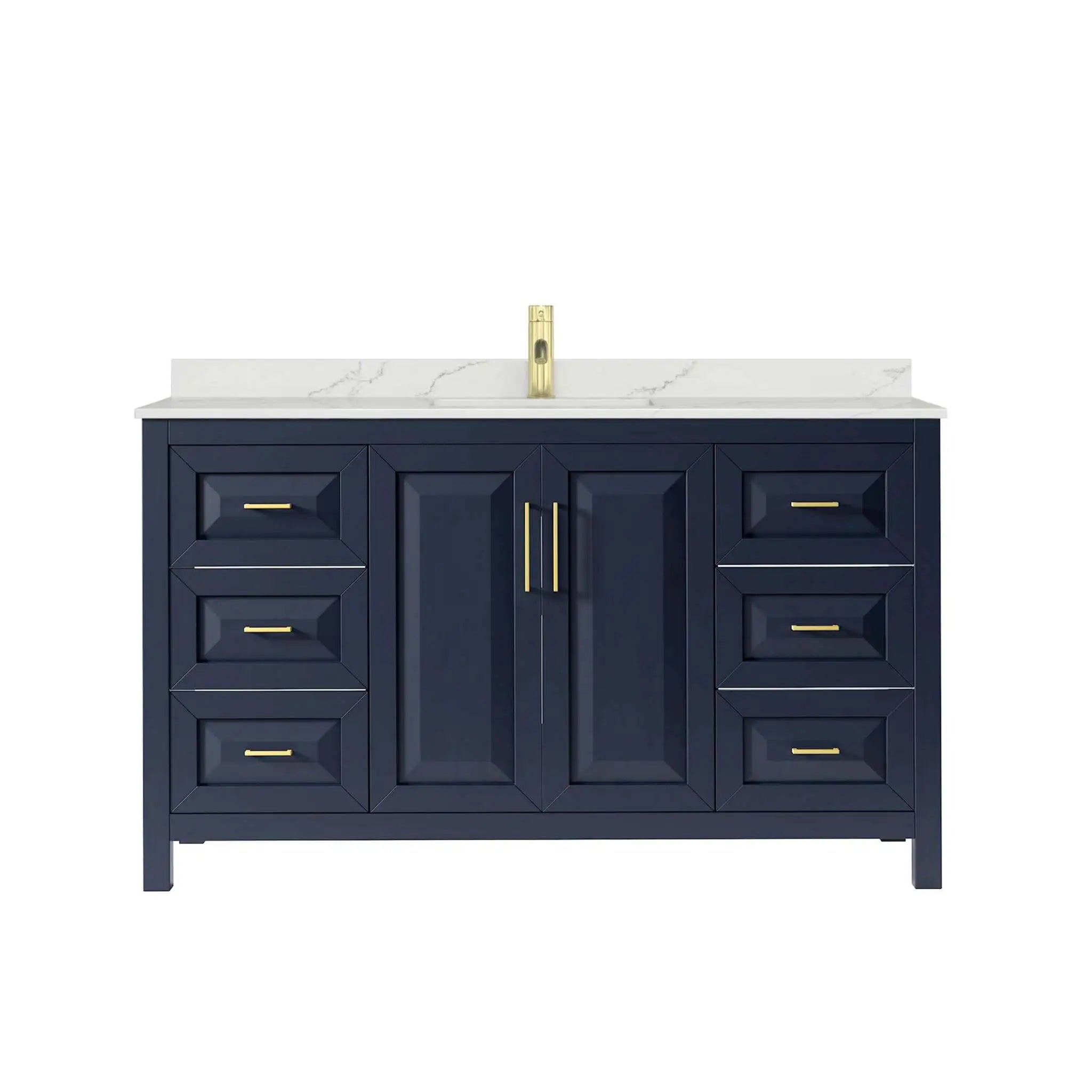 60" Daria Single Bathroom Vanity in Dark Blue with Brushed Gold Trim by Wyndham
