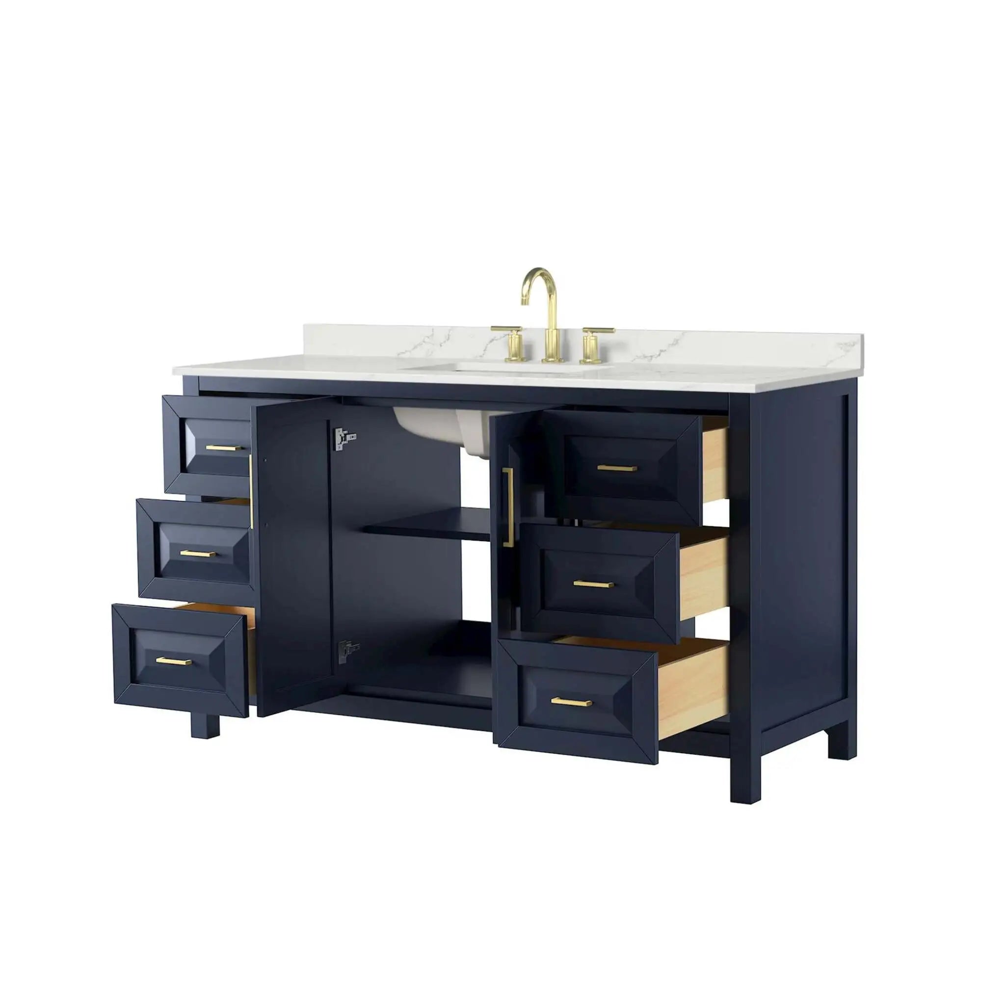 60" Daria Single Bathroom Vanity in Dark Blue with Brushed Gold Trim by Wyndham