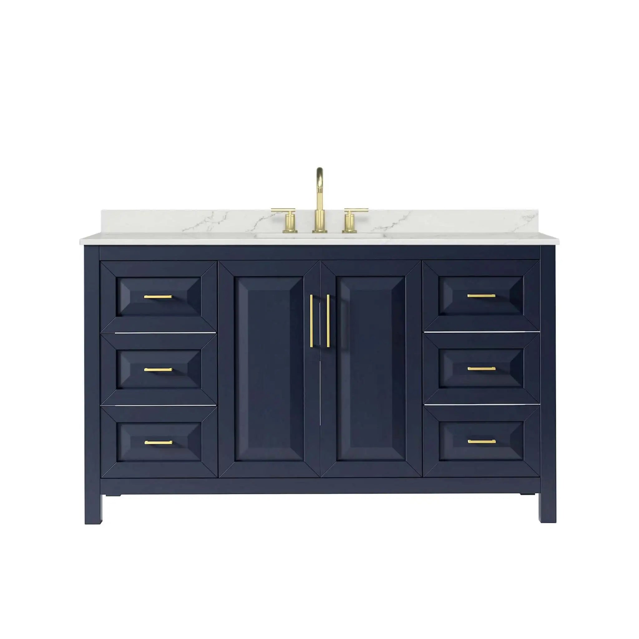 60" Daria Single Bathroom Vanity in Dark Blue with Brushed Gold Trim by Wyndham