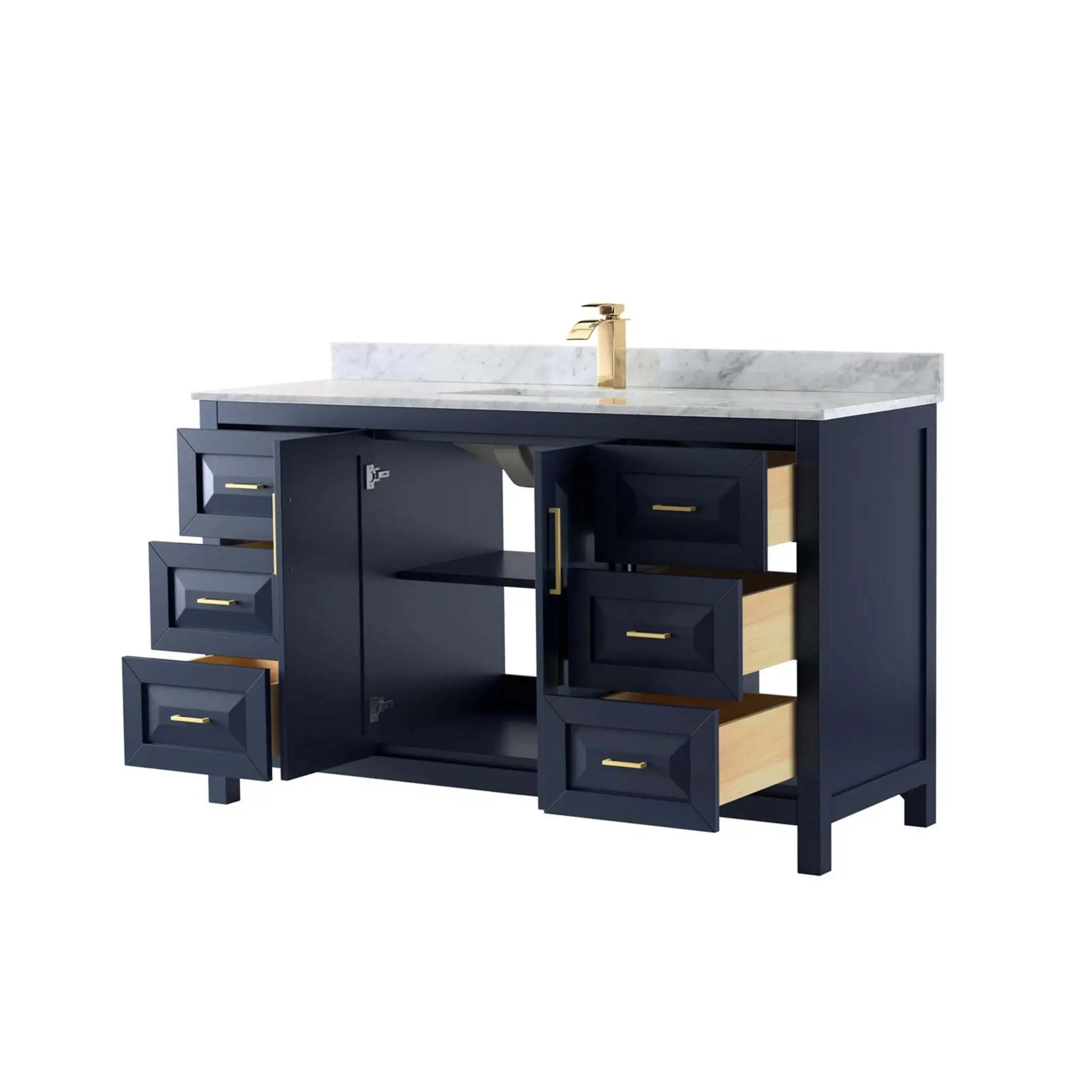 60" Daria Single Bathroom Vanity in Dark Blue with Brushed Gold Trim by Wyndham