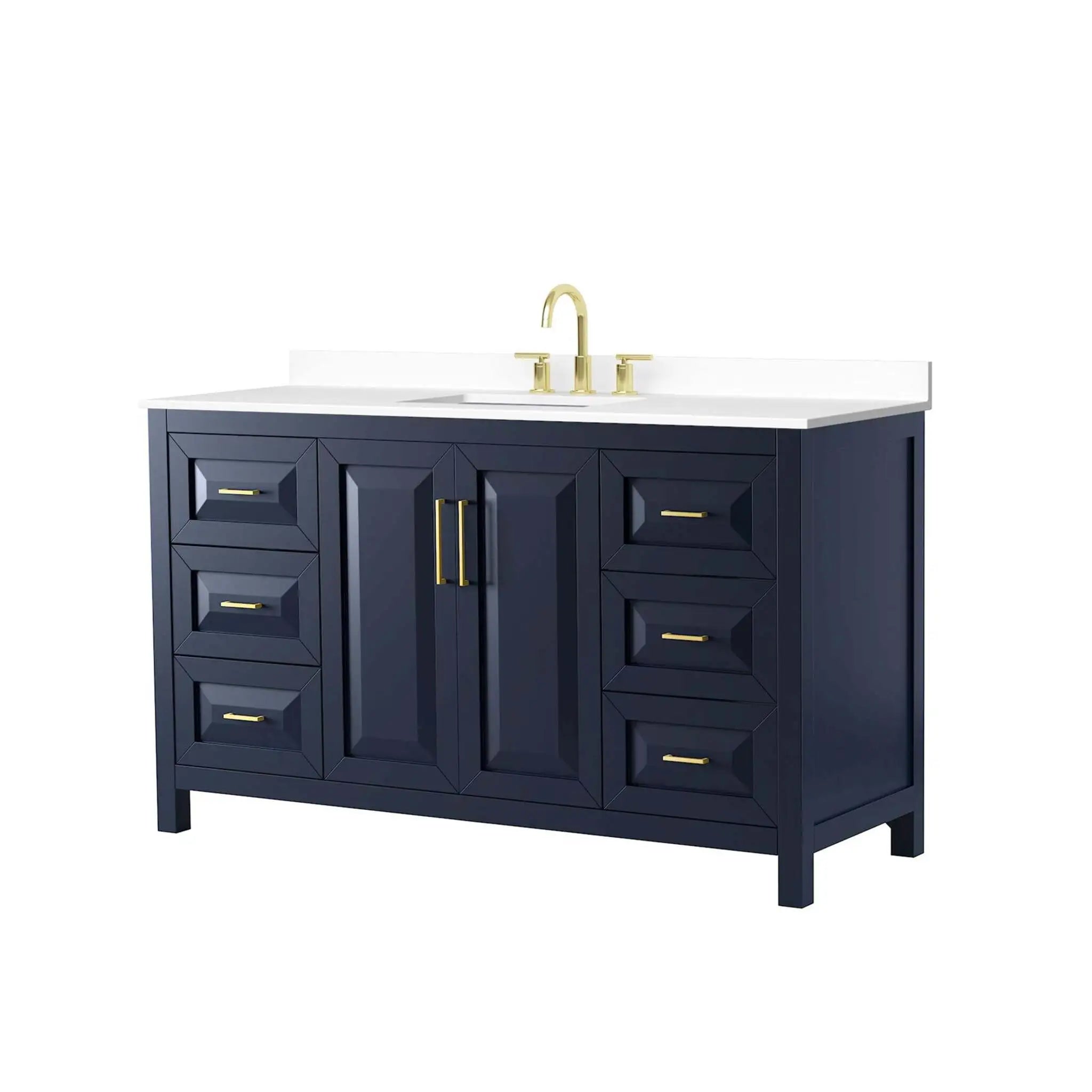 60" Daria Single Bathroom Vanity in Dark Blue with Brushed Gold Trim by Wyndham