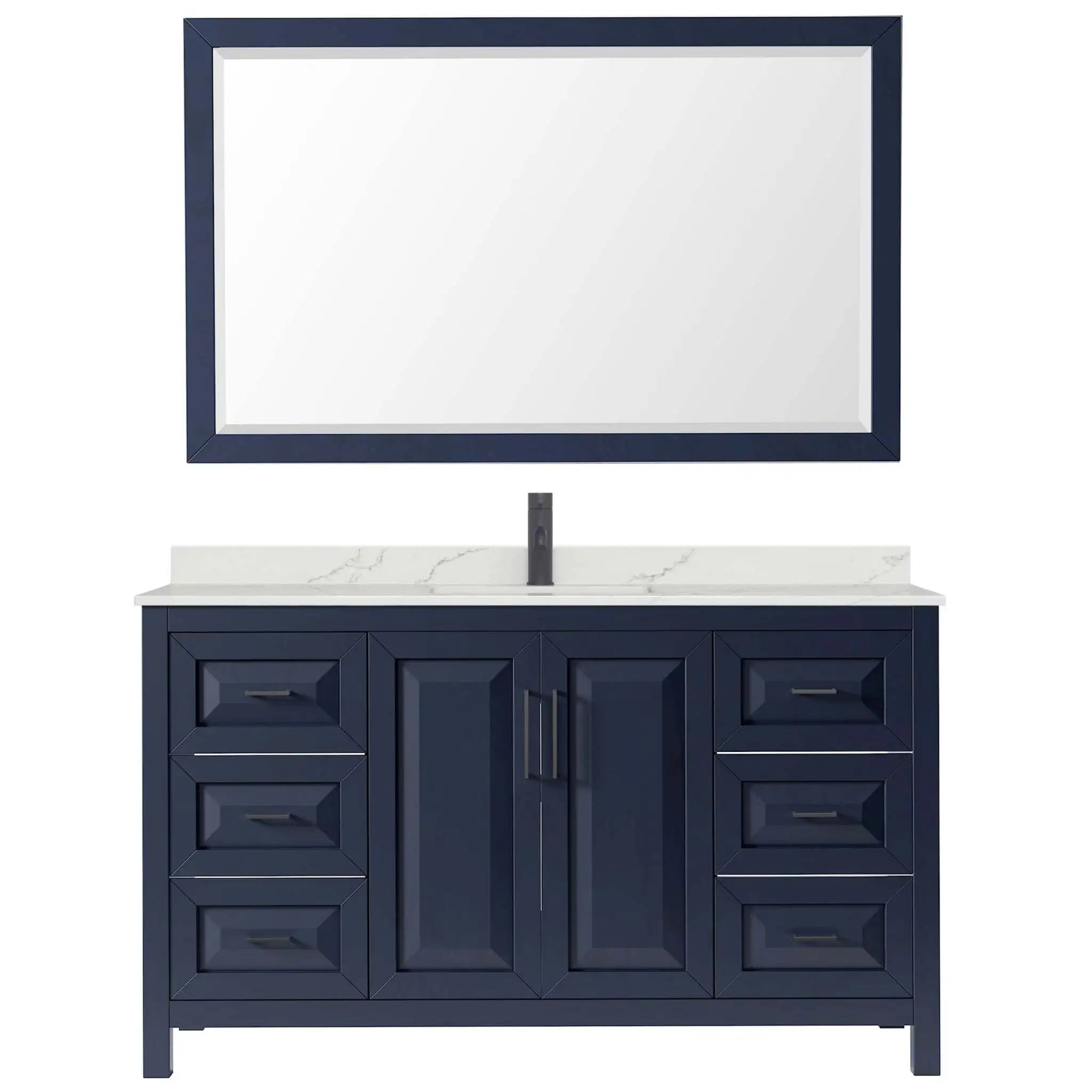 60" Daria Single Bathroom Vanity in Dark Blue with Matte Black Trim & 58" Mirror by Wyndham