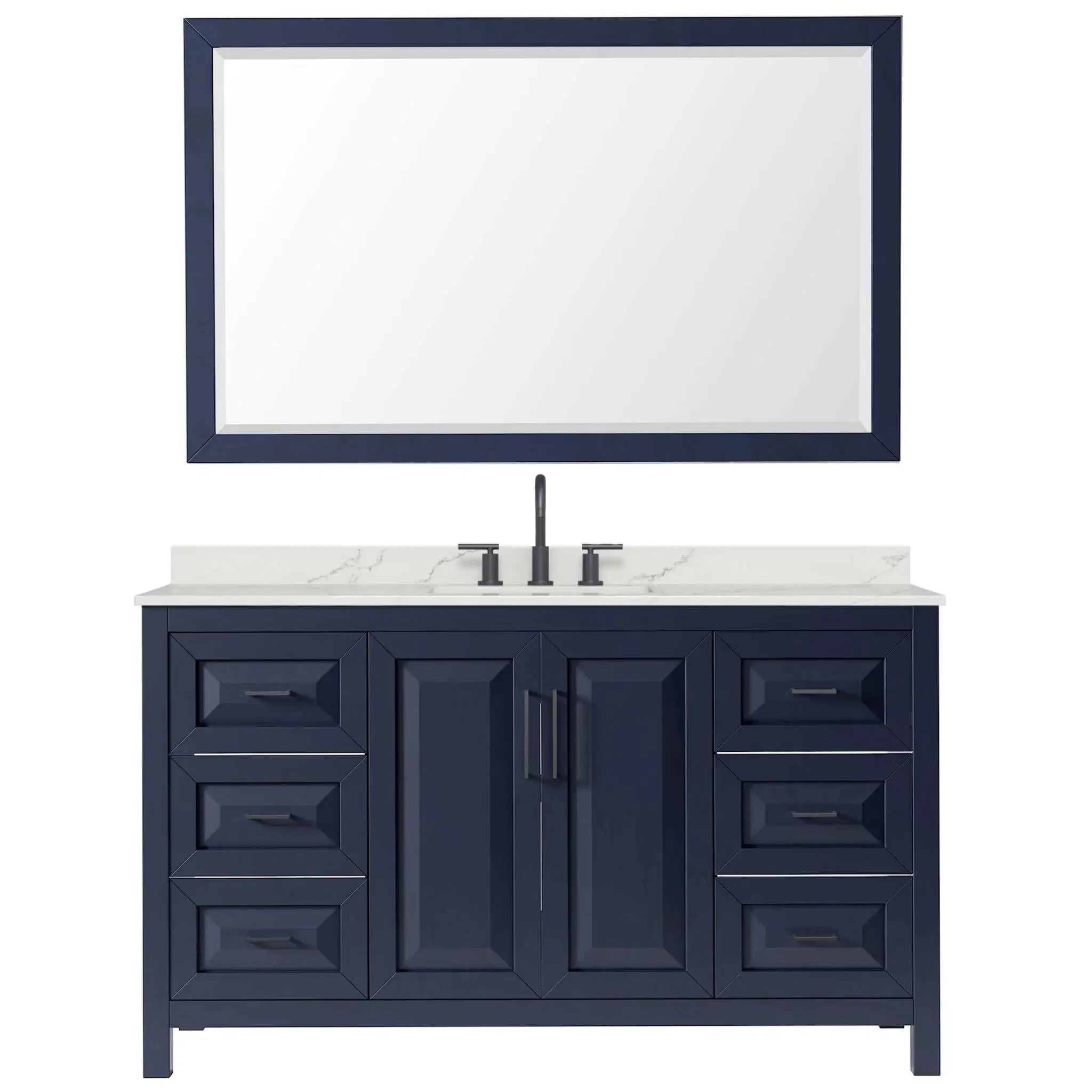 60" Daria Single Bathroom Vanity in Dark Blue with Matte Black Trim & 58" Mirror by Wyndham