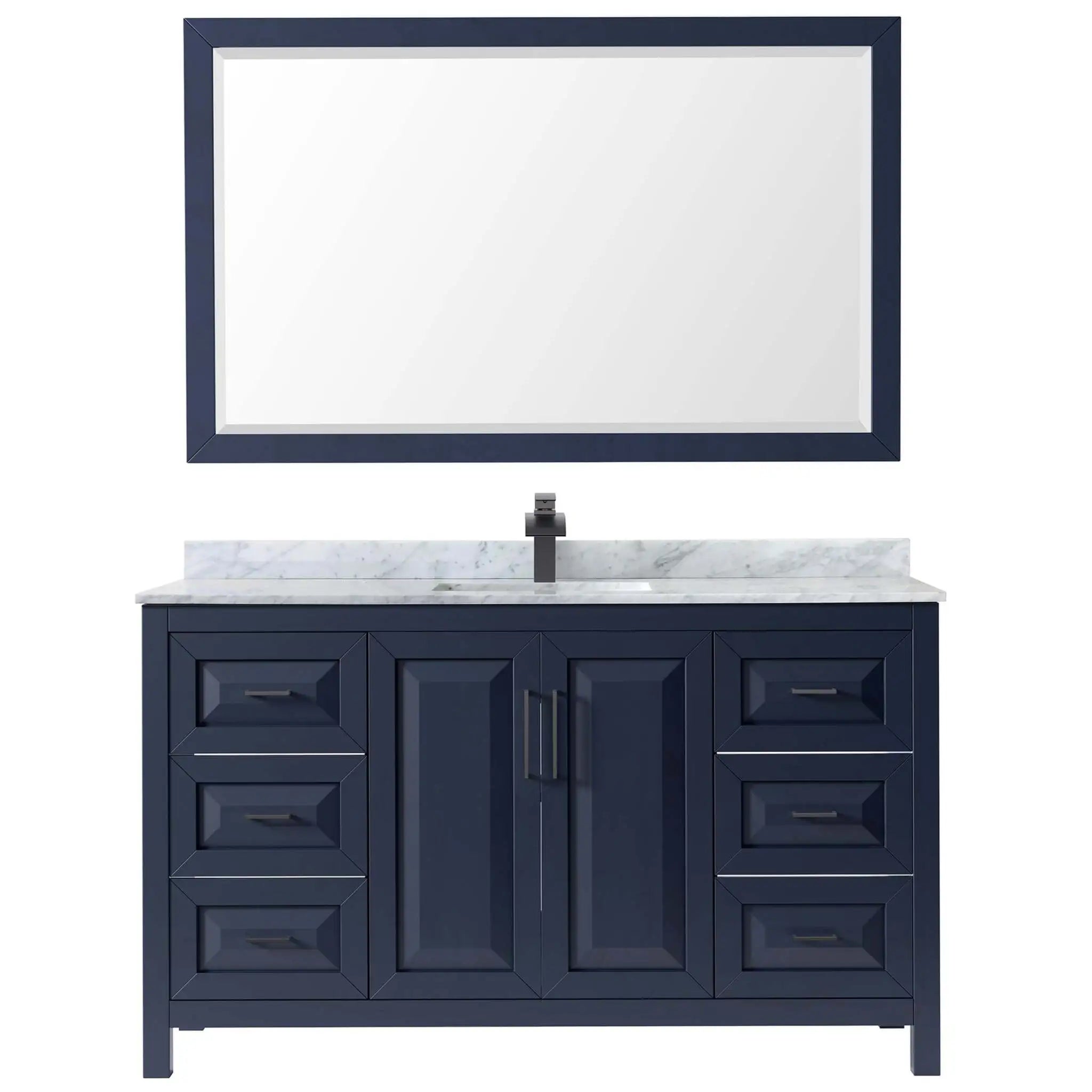60" Daria Single Bathroom Vanity in Dark Blue with Matte Black Trim & 58" Mirror by Wyndham