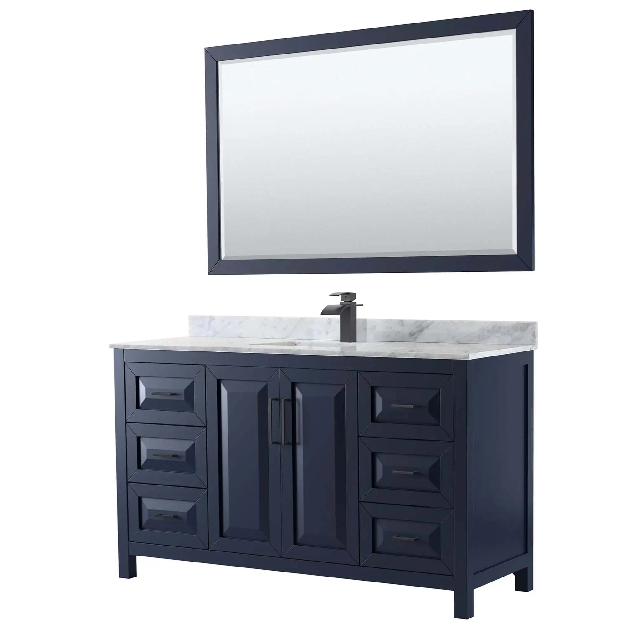 60" Daria Single Bathroom Vanity in Dark Blue with Matte Black Trim & 58" Mirror by Wyndham