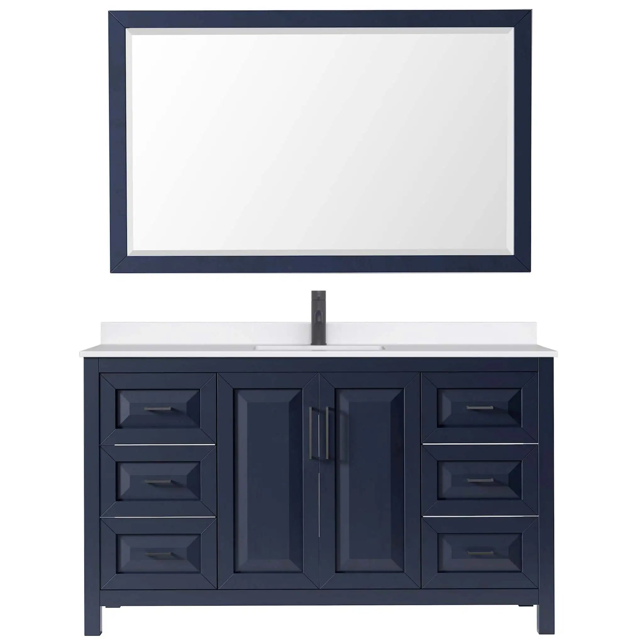 60" Daria Single Bathroom Vanity in Dark Blue with Matte Black Trim & 58" Mirror by Wyndham