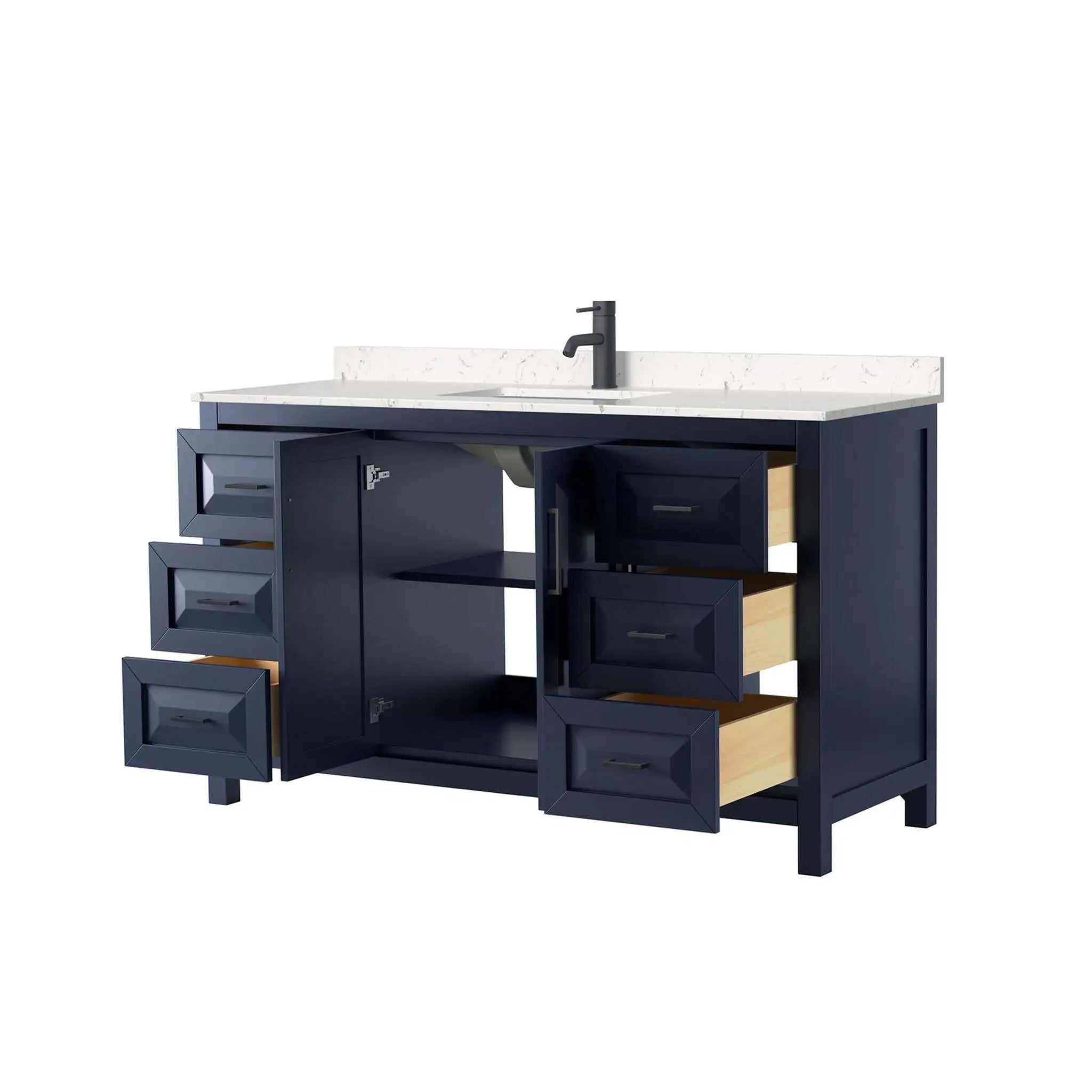 60" Daria Single Bathroom Vanity in Dark Blue with Matte Black Trim by Wyndham