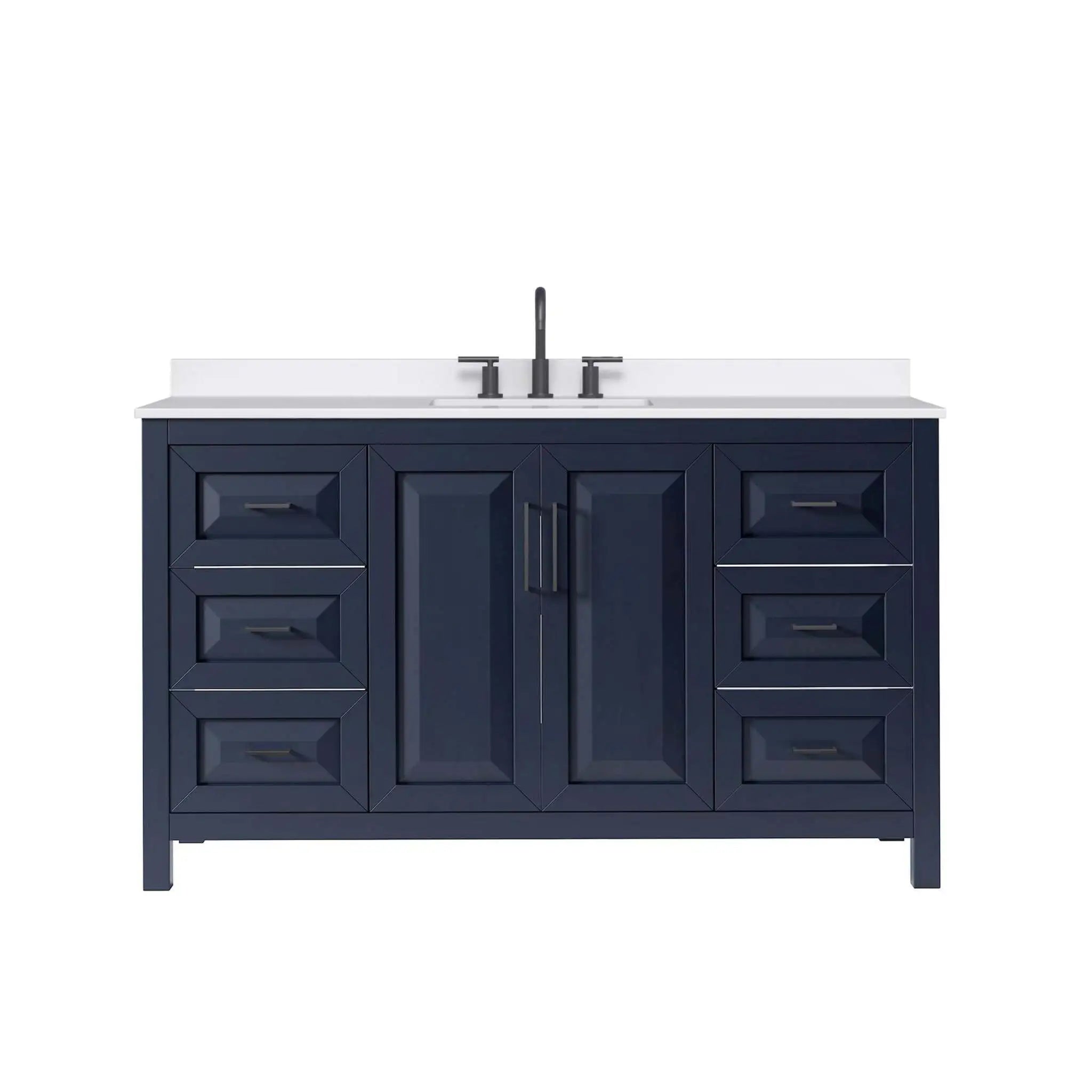60" Daria Single Bathroom Vanity in Dark Blue with Matte Black Trim by Wyndham