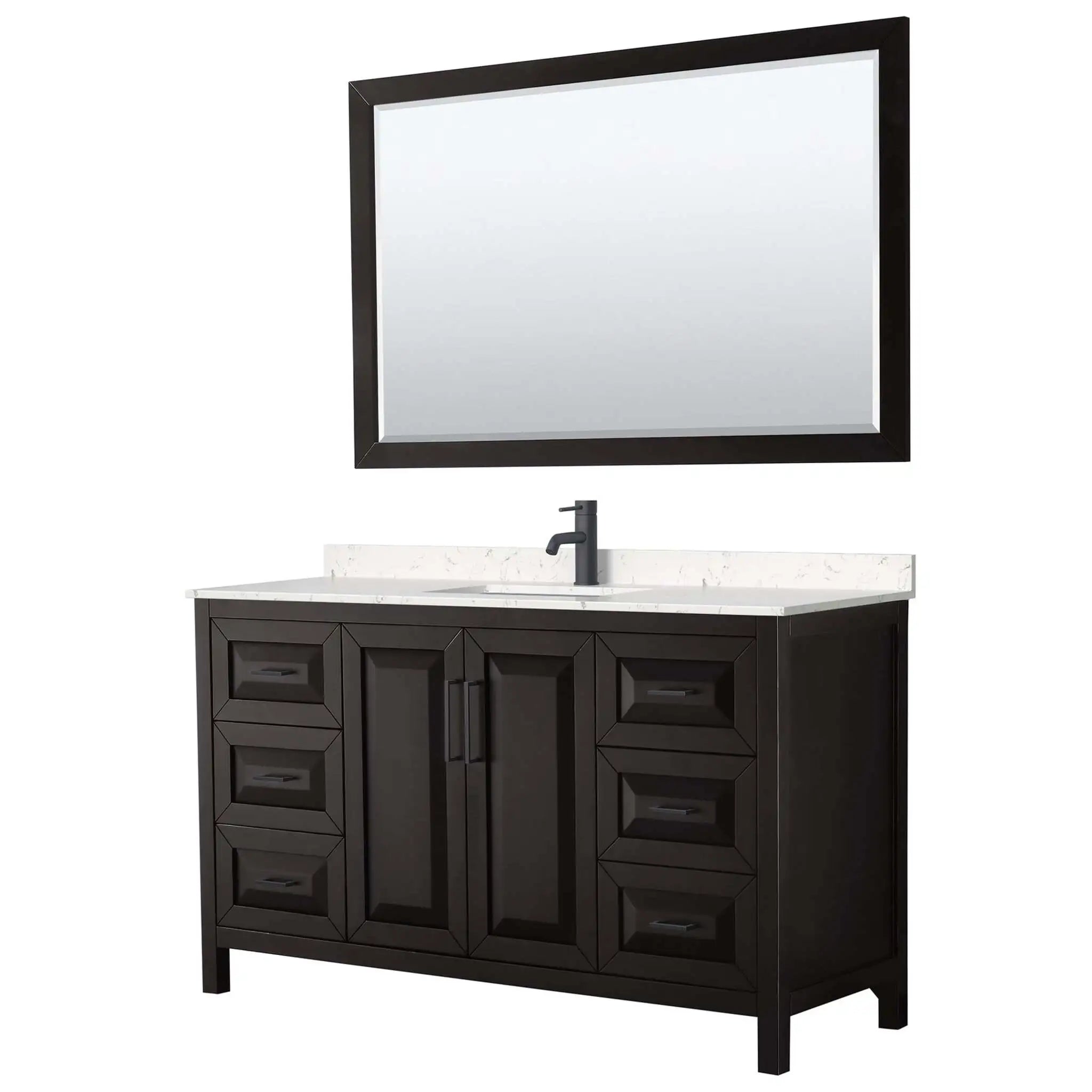 60" Daria Single Bathroom Vanity in Dark Espresso with Matte Black Trim & 58" Mirror by Wyndham