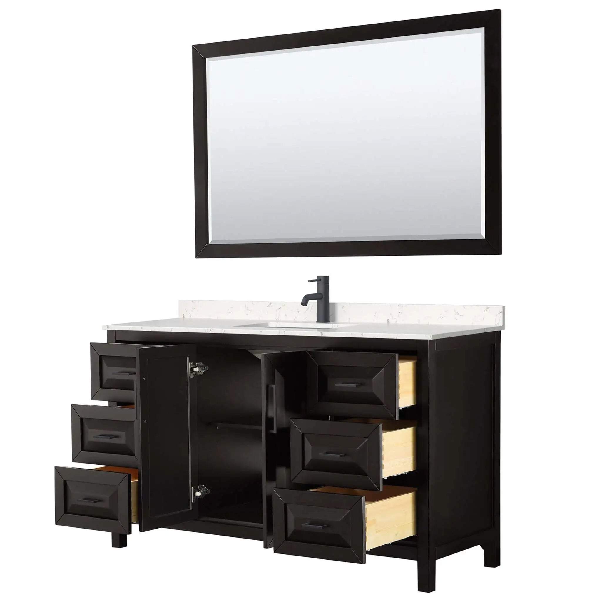 60" Daria Single Bathroom Vanity in Dark Espresso with Matte Black Trim & 58" Mirror by Wyndham