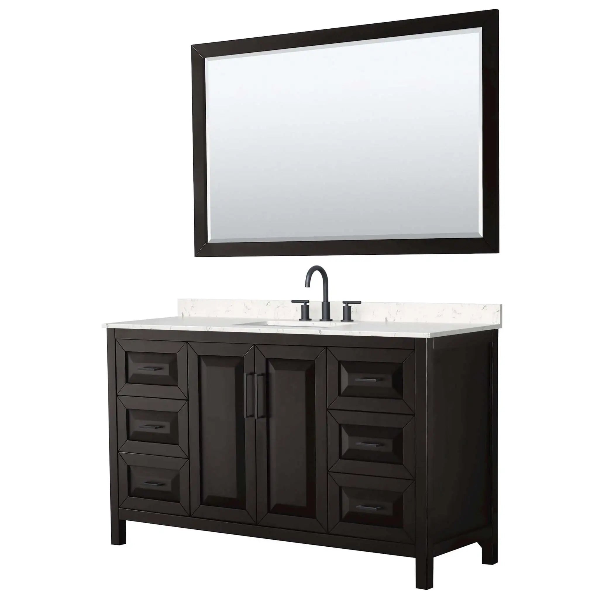 60" Daria Single Bathroom Vanity in Dark Espresso with Matte Black Trim & 58" Mirror by Wyndham