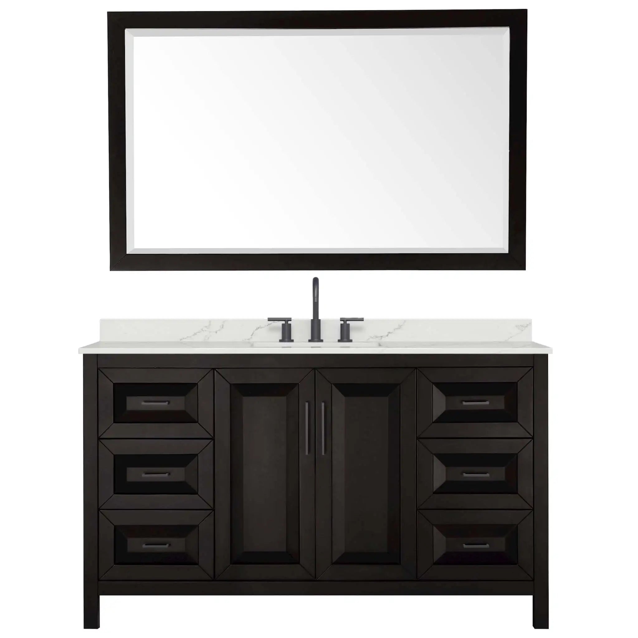 60" Daria Single Bathroom Vanity in Dark Espresso with Matte Black Trim & 58" Mirror by Wyndham