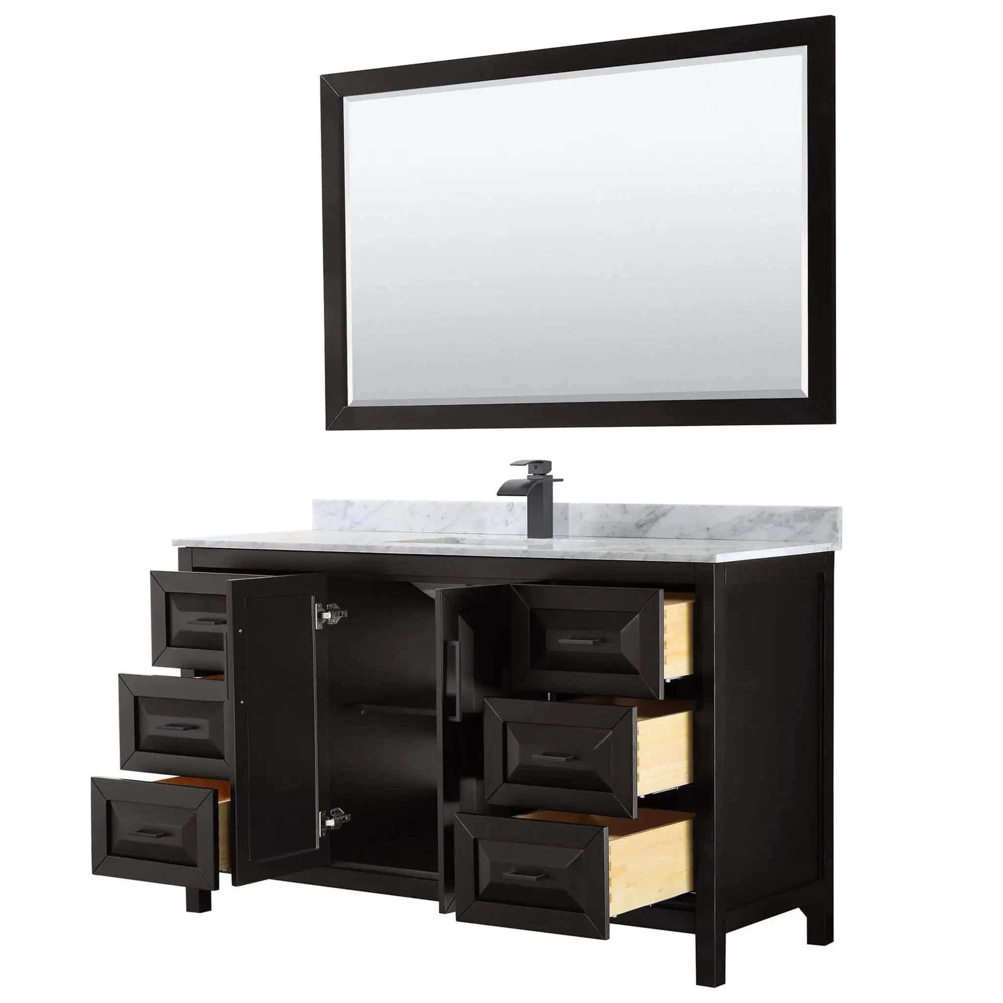 60" Daria Single Bathroom Vanity in Dark Espresso with Matte Black Trim & 58" Mirror by Wyndham