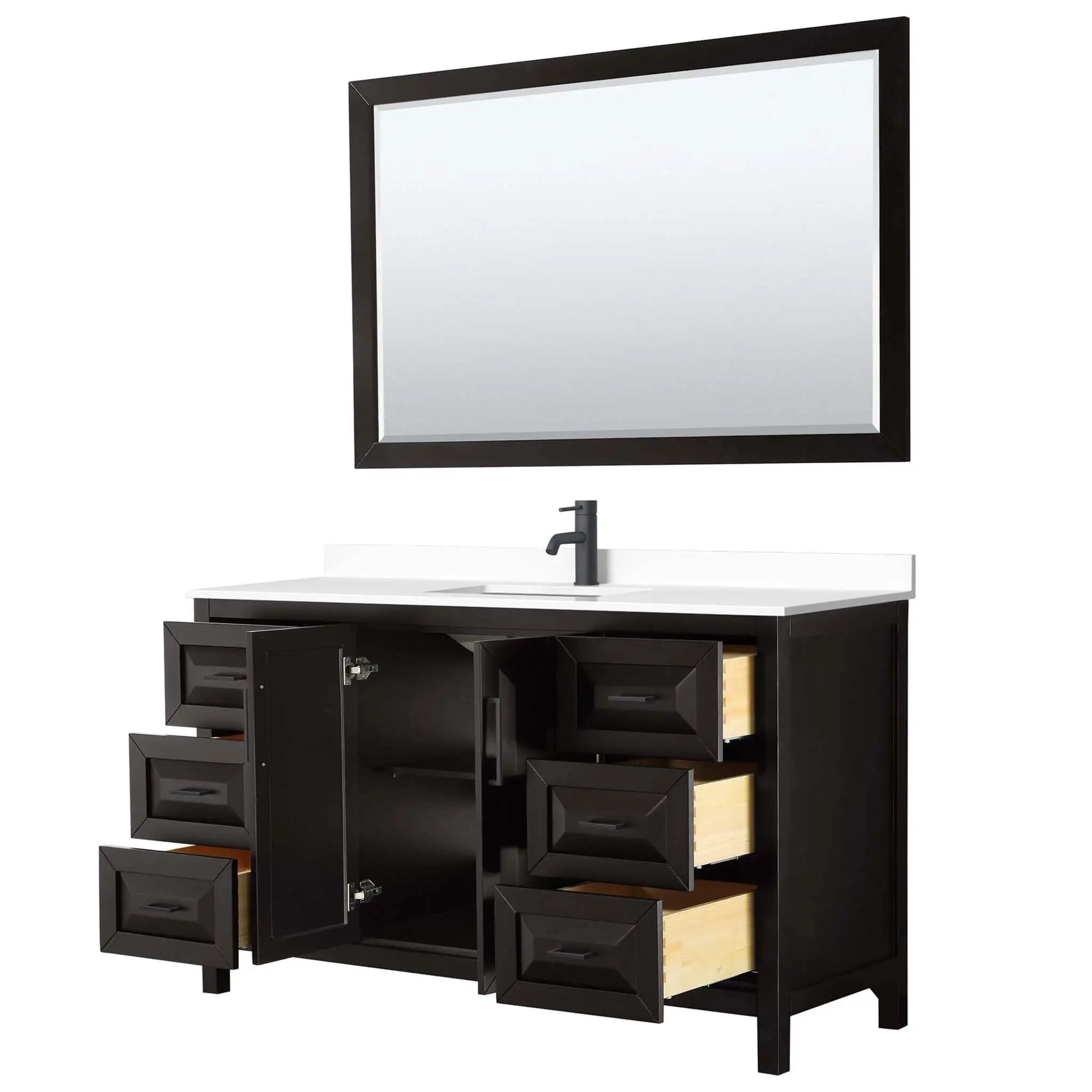 60" Daria Single Bathroom Vanity in Dark Espresso with Matte Black Trim & 58" Mirror by Wyndham