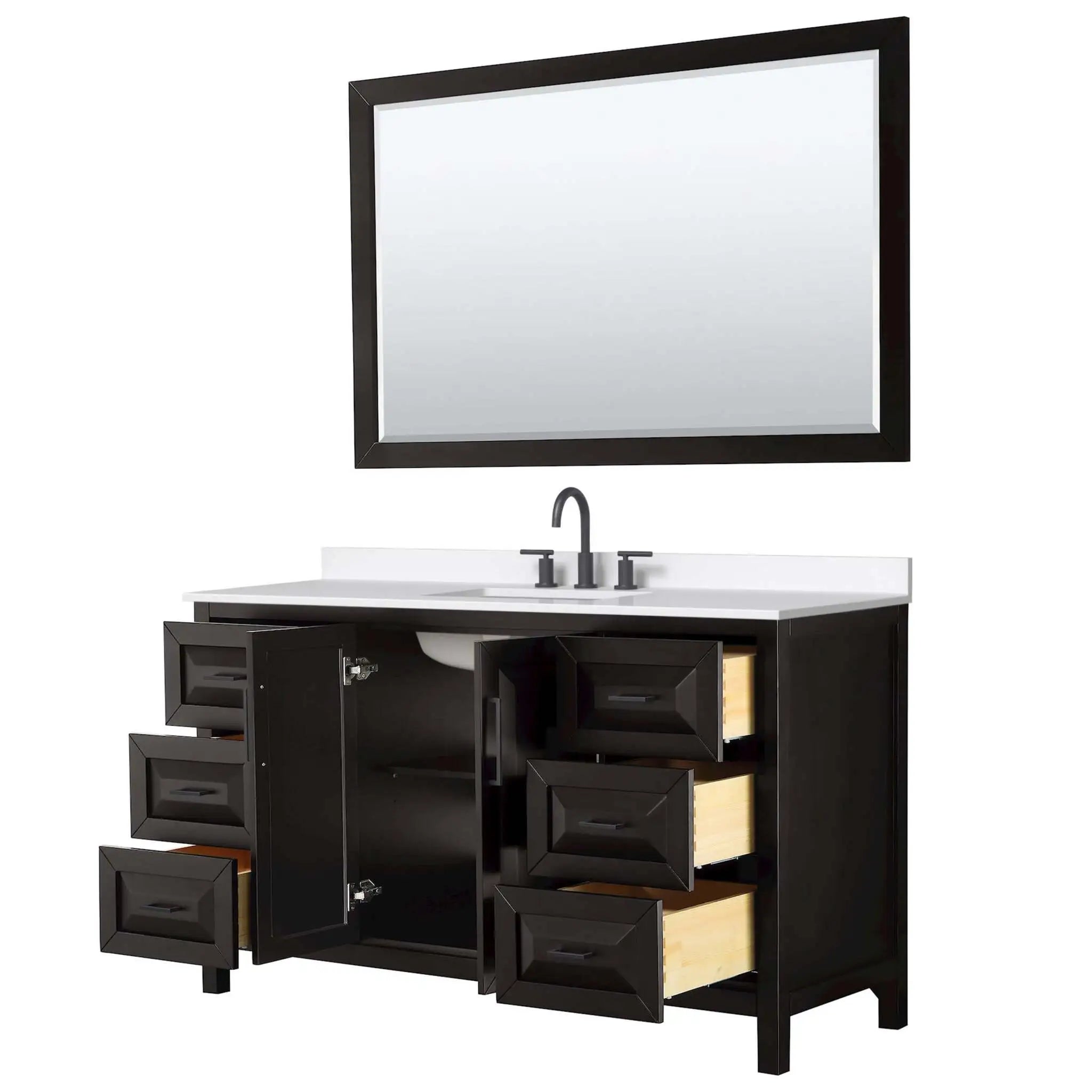 60" Daria Single Bathroom Vanity in Dark Espresso with Matte Black Trim & 58" Mirror by Wyndham