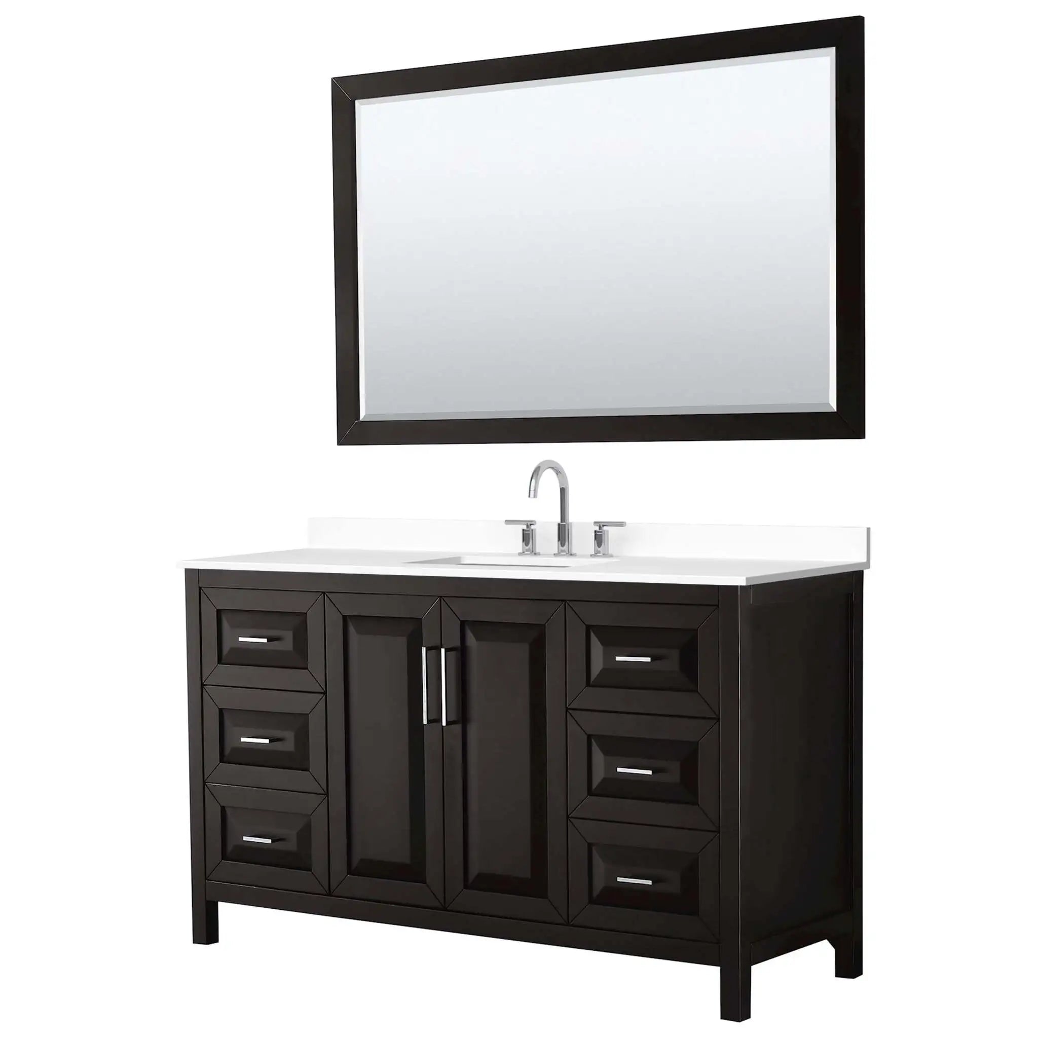60" Daria Single Bathroom Vanity in Dark Espresso with Polished Chrome Trim & 58" Mirror by Wyndham