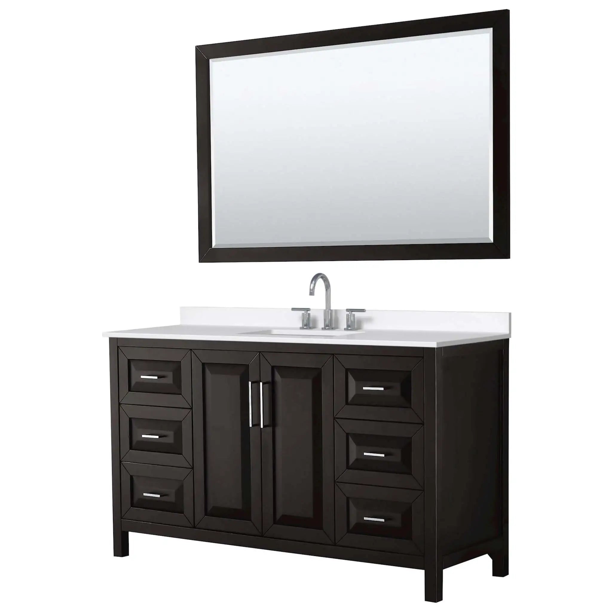60" Daria Single Bathroom Vanity in Dark Espresso with Polished Chrome Trim & 58" Mirror by Wyndham