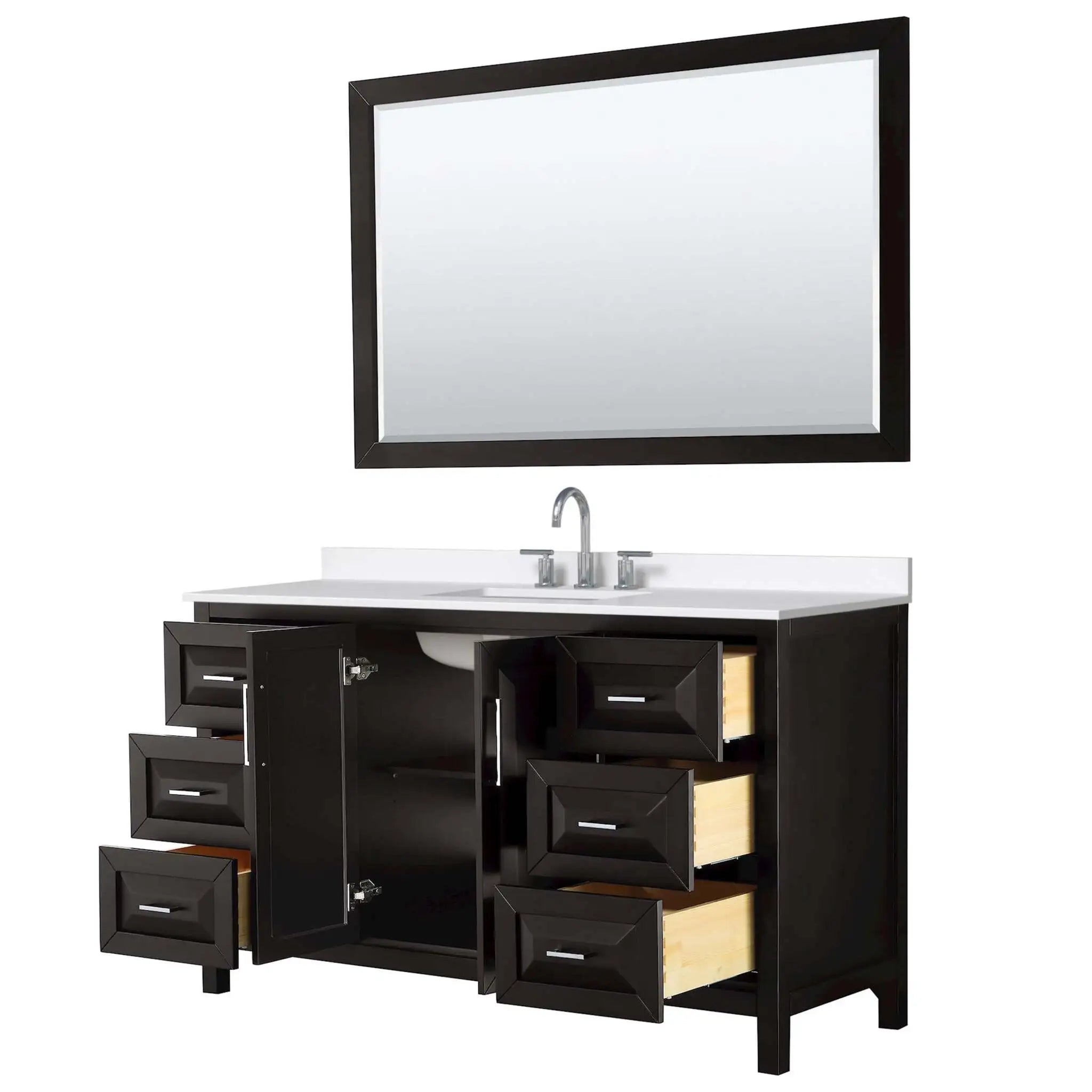 60" Daria Single Bathroom Vanity in Dark Espresso with Polished Chrome Trim & 58" Mirror by Wyndham