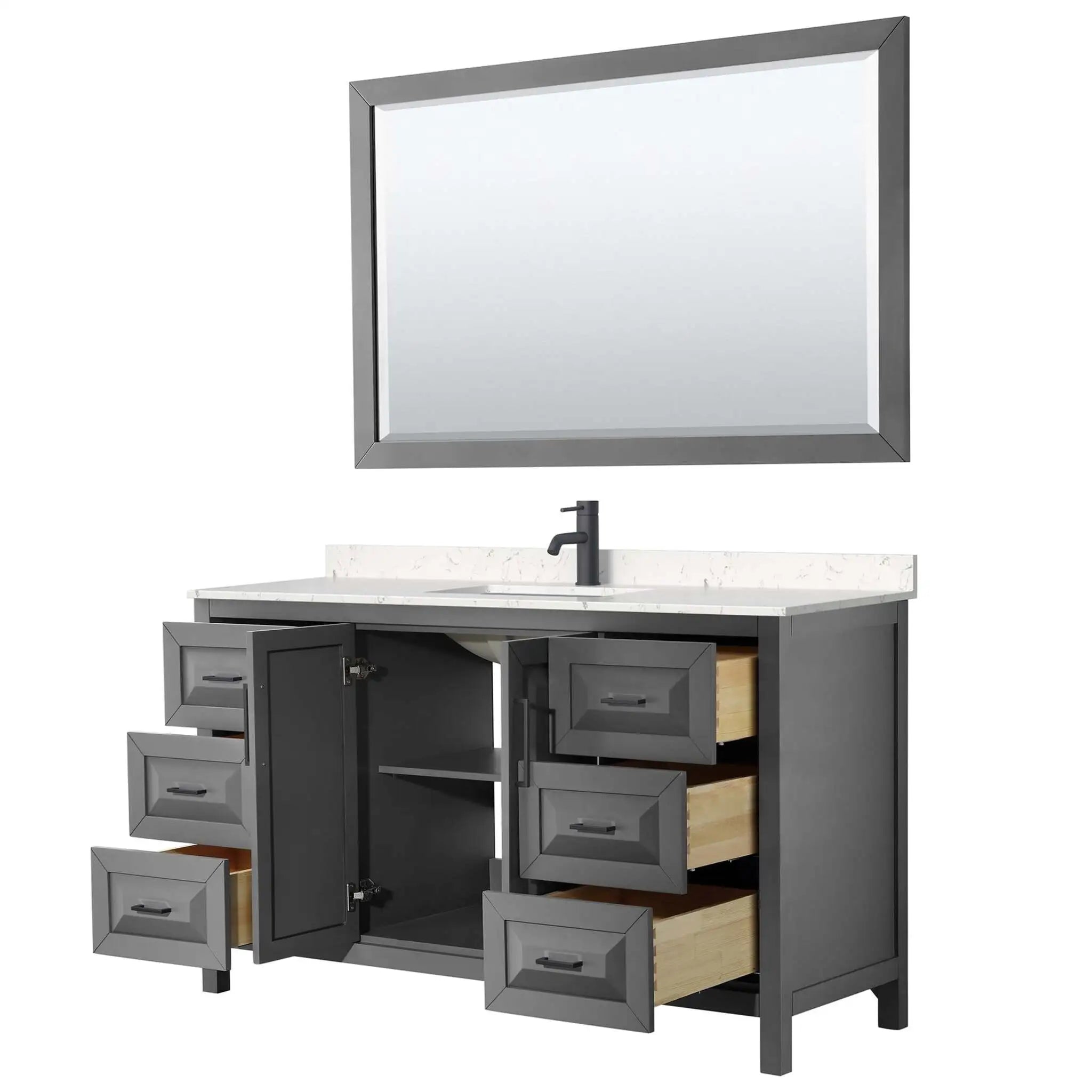 60" Daria Single Bathroom Vanity in Dark Gray with Matte Black Trim & 58" Mirror by Wyndham