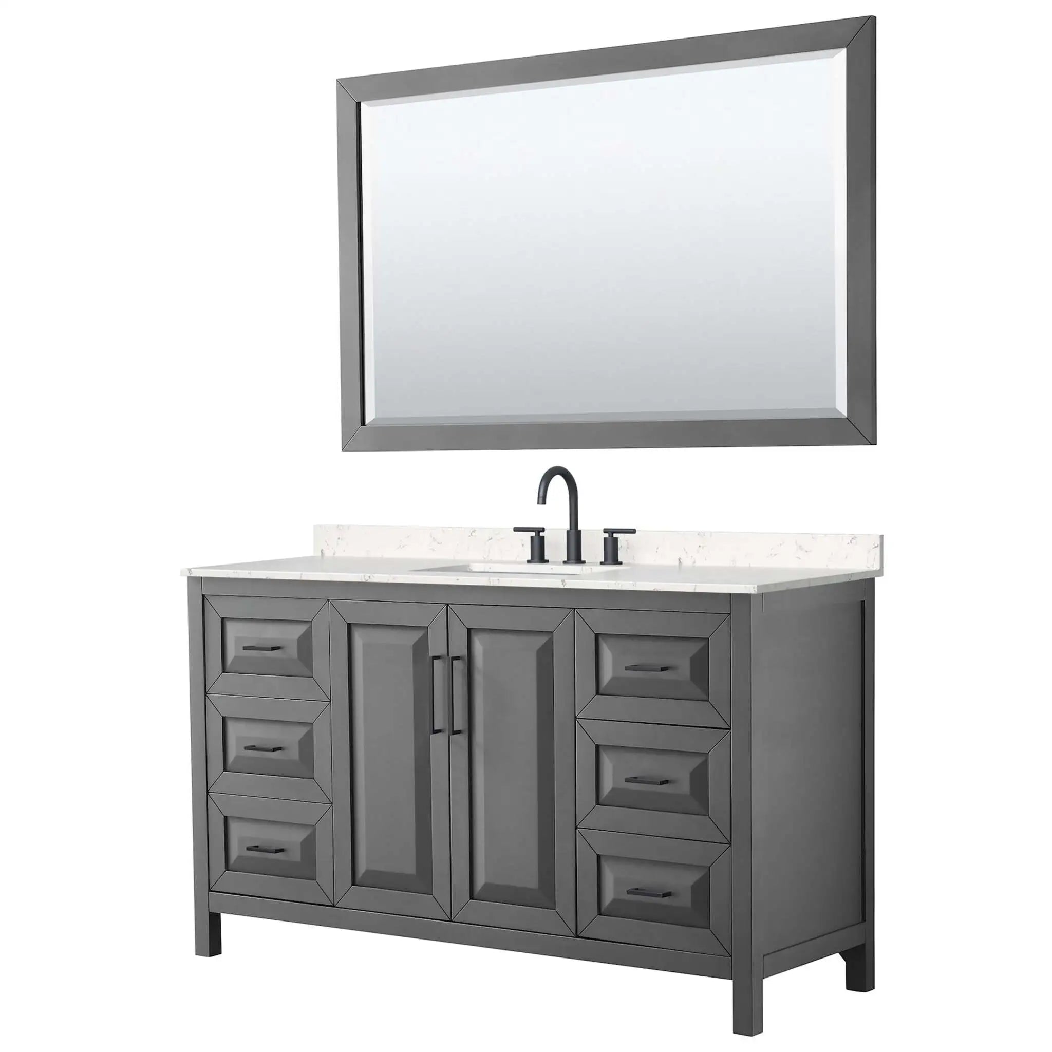 60" Daria Single Bathroom Vanity in Dark Gray with Matte Black Trim & 58" Mirror by Wyndham