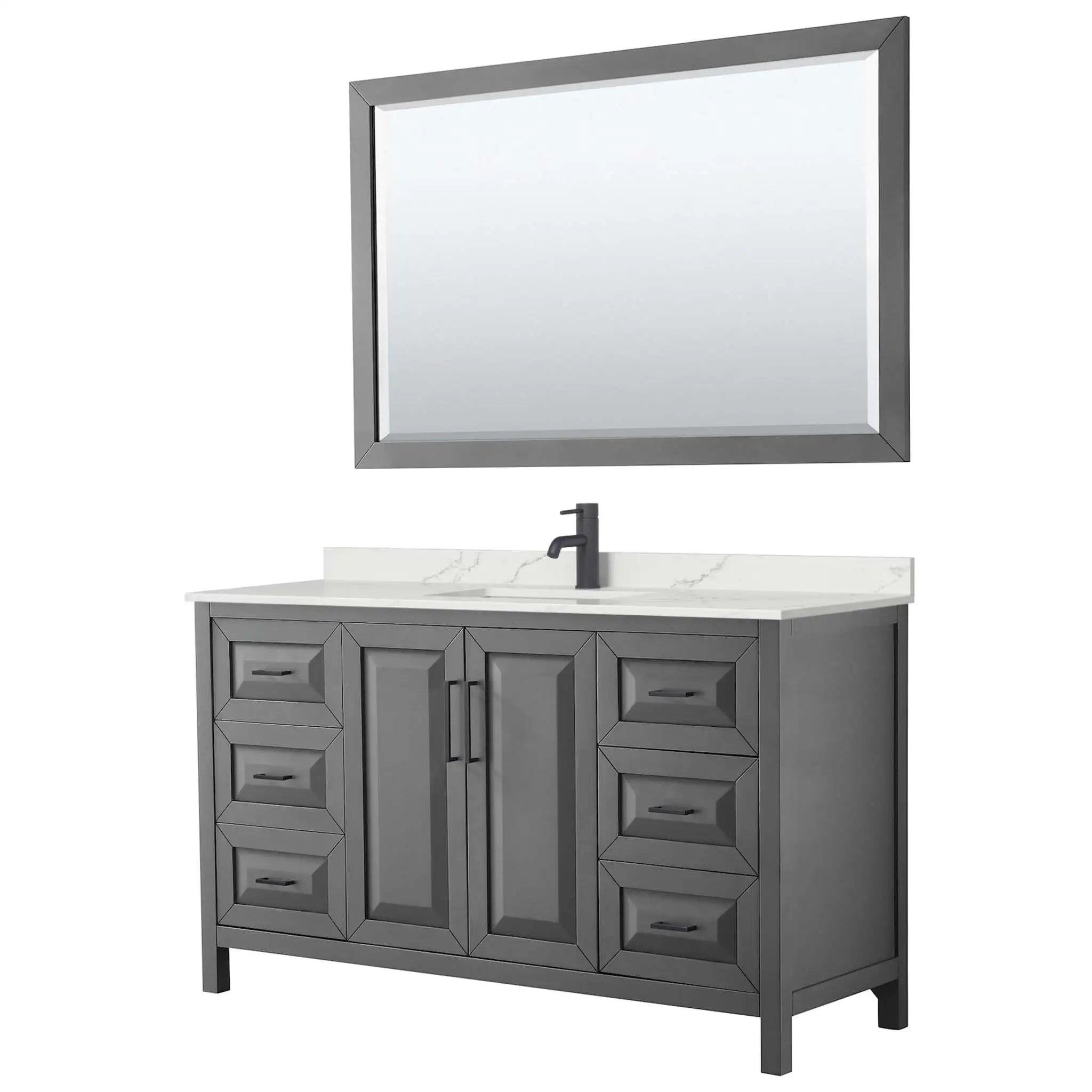 60" Daria Single Bathroom Vanity in Dark Gray with Matte Black Trim & 58" Mirror by Wyndham