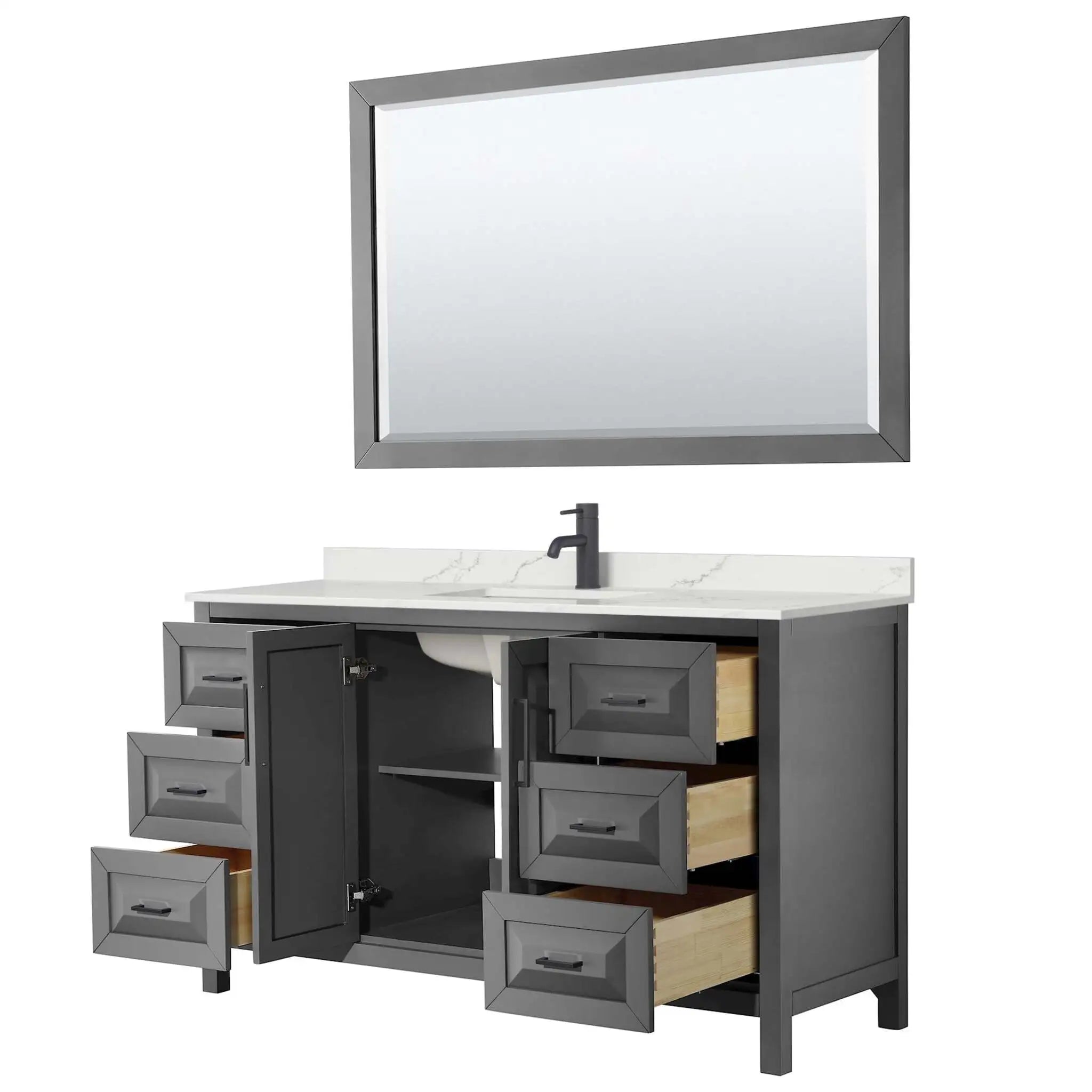 60" Daria Single Bathroom Vanity in Dark Gray with Matte Black Trim & 58" Mirror by Wyndham