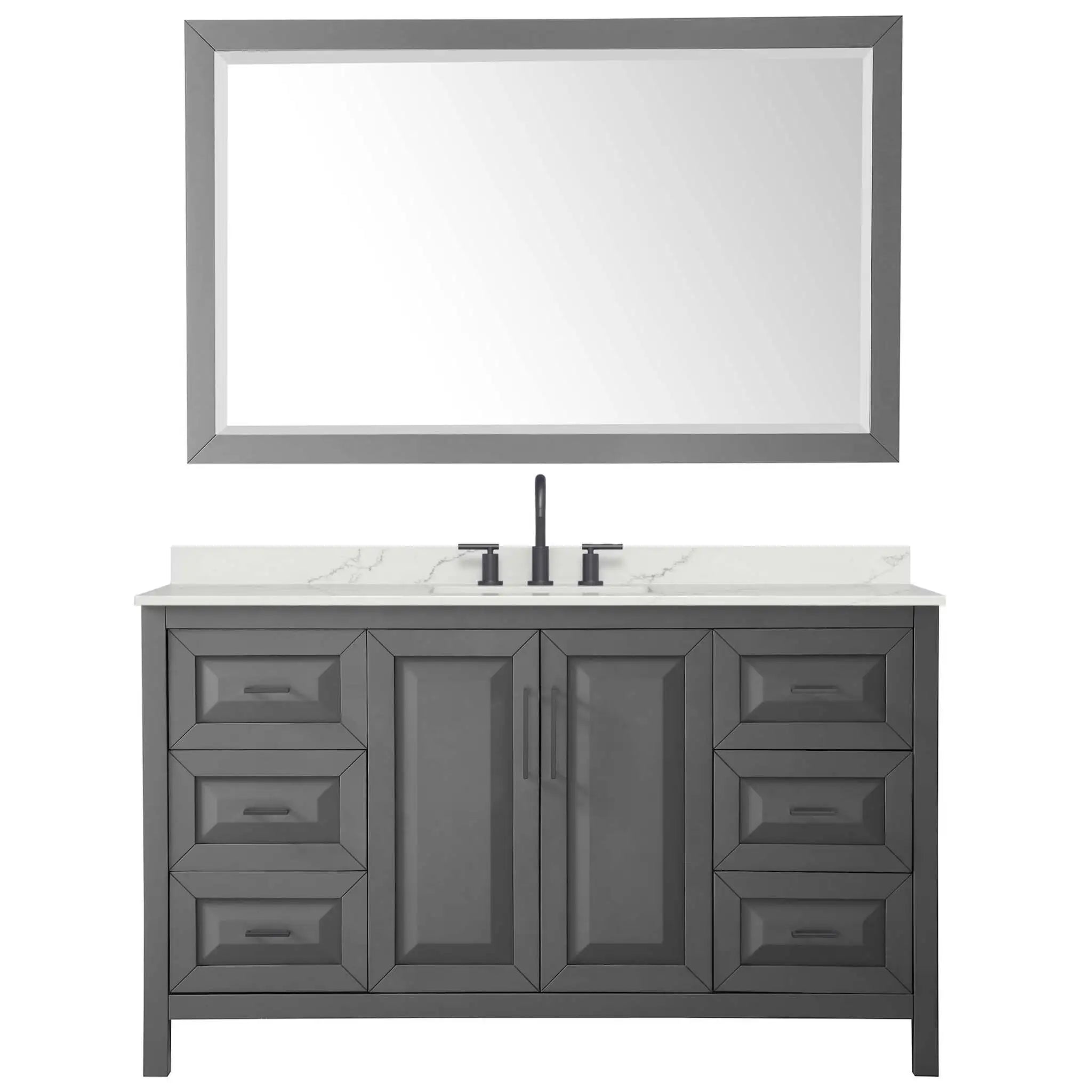 60" Daria Single Bathroom Vanity in Dark Gray with Matte Black Trim & 58" Mirror by Wyndham