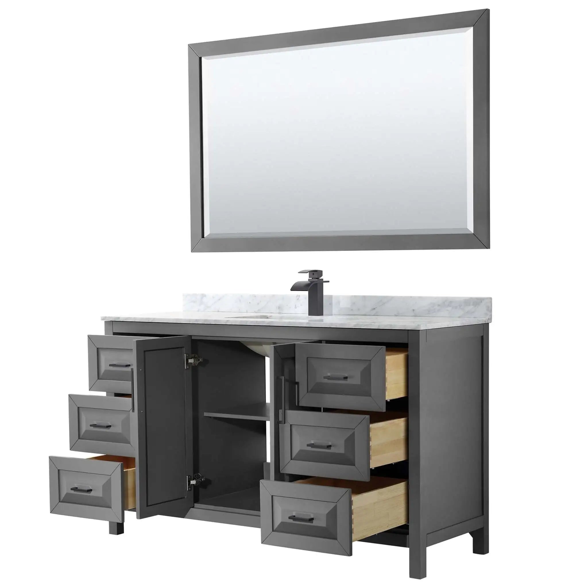 60" Daria Single Bathroom Vanity in Dark Gray with Matte Black Trim & 58" Mirror by Wyndham