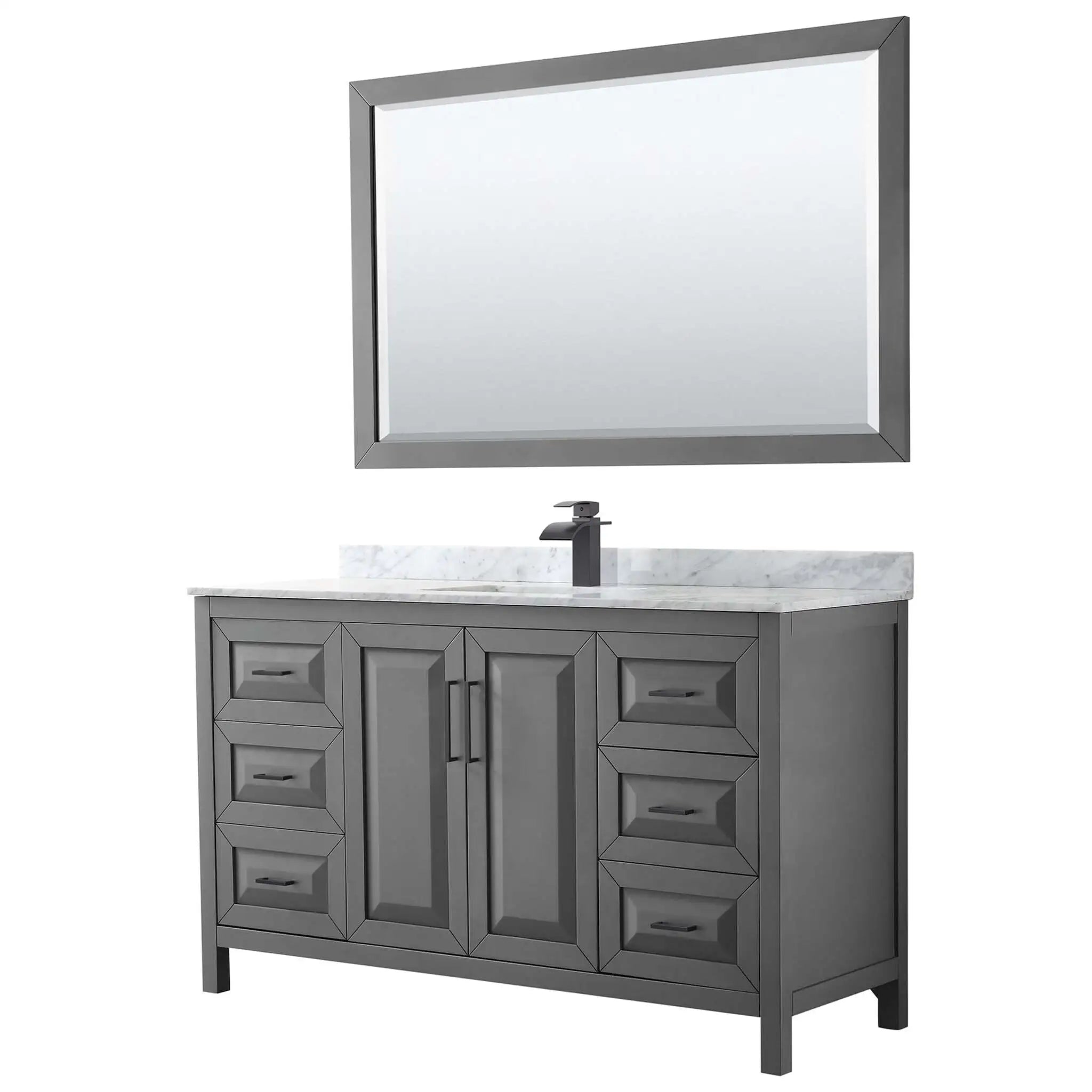 60" Daria Single Bathroom Vanity in Dark Gray with Matte Black Trim & 58" Mirror by Wyndham