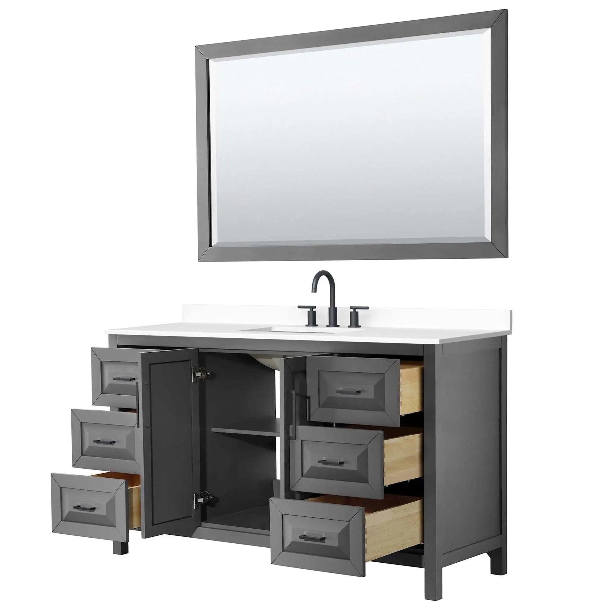 60" Daria Single Bathroom Vanity in Dark Gray with Matte Black Trim & 58" Mirror by Wyndham