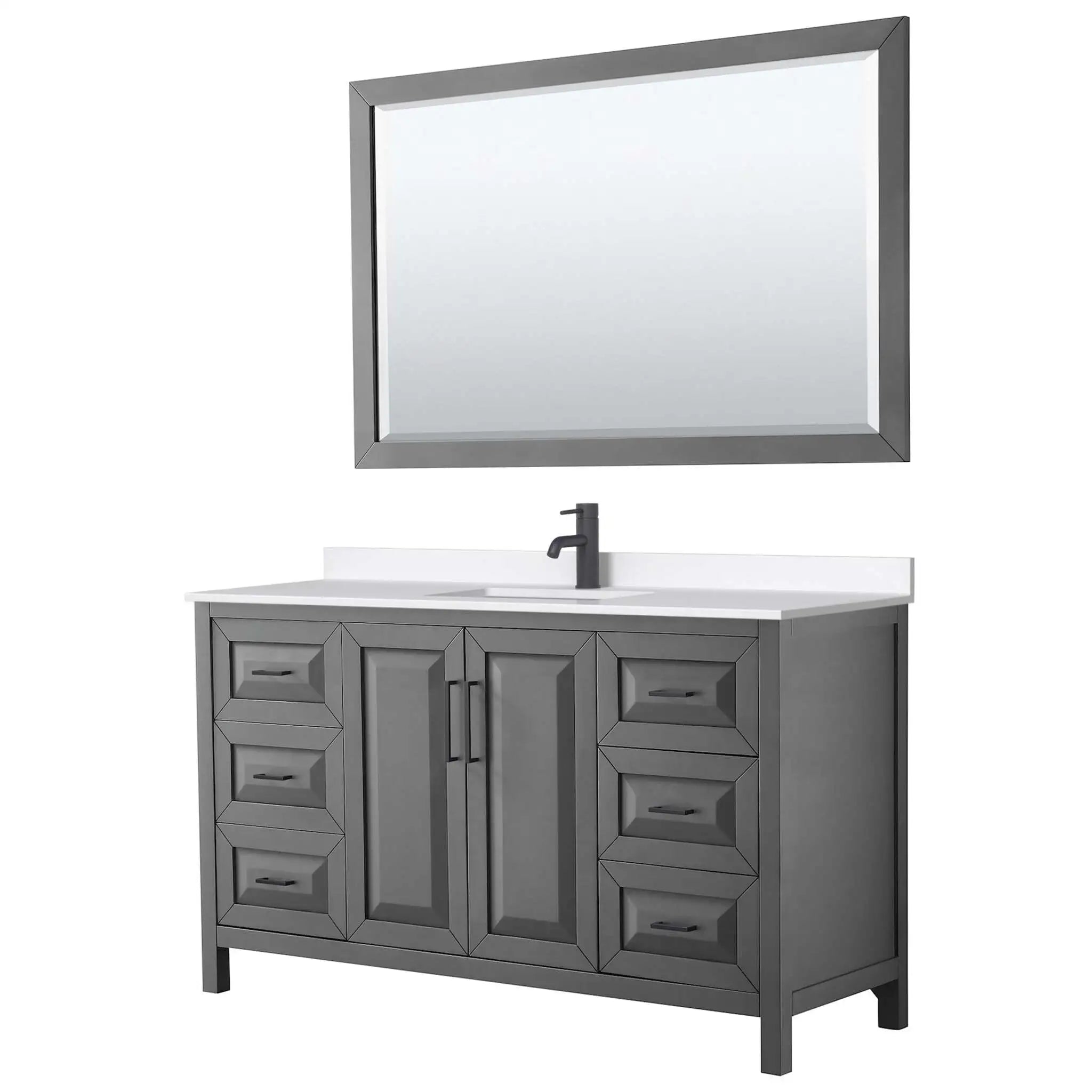 60" Daria Single Bathroom Vanity in Dark Gray with Matte Black Trim & 58" Mirror by Wyndham