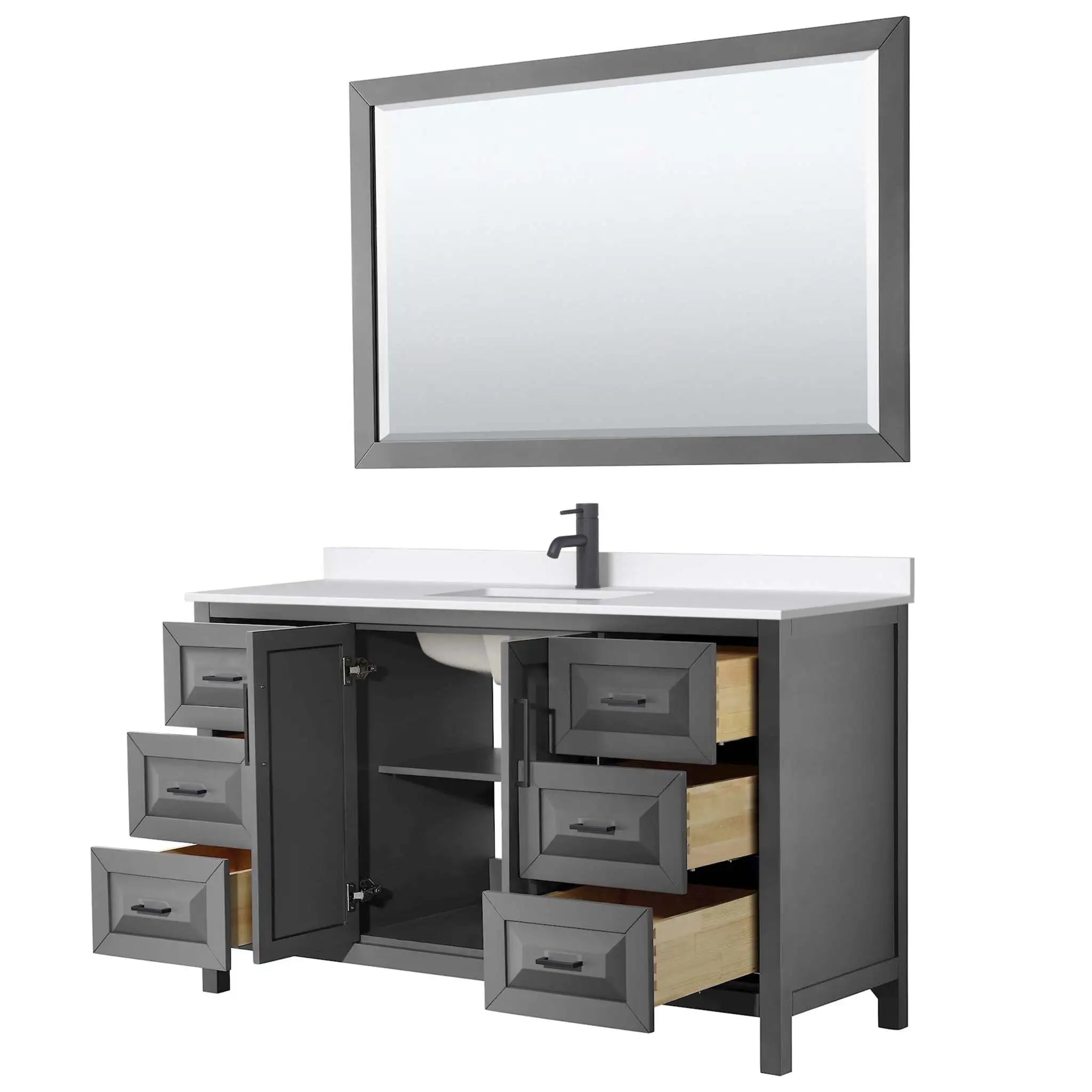 60" Daria Single Bathroom Vanity in Dark Gray with Matte Black Trim & 58" Mirror by Wyndham